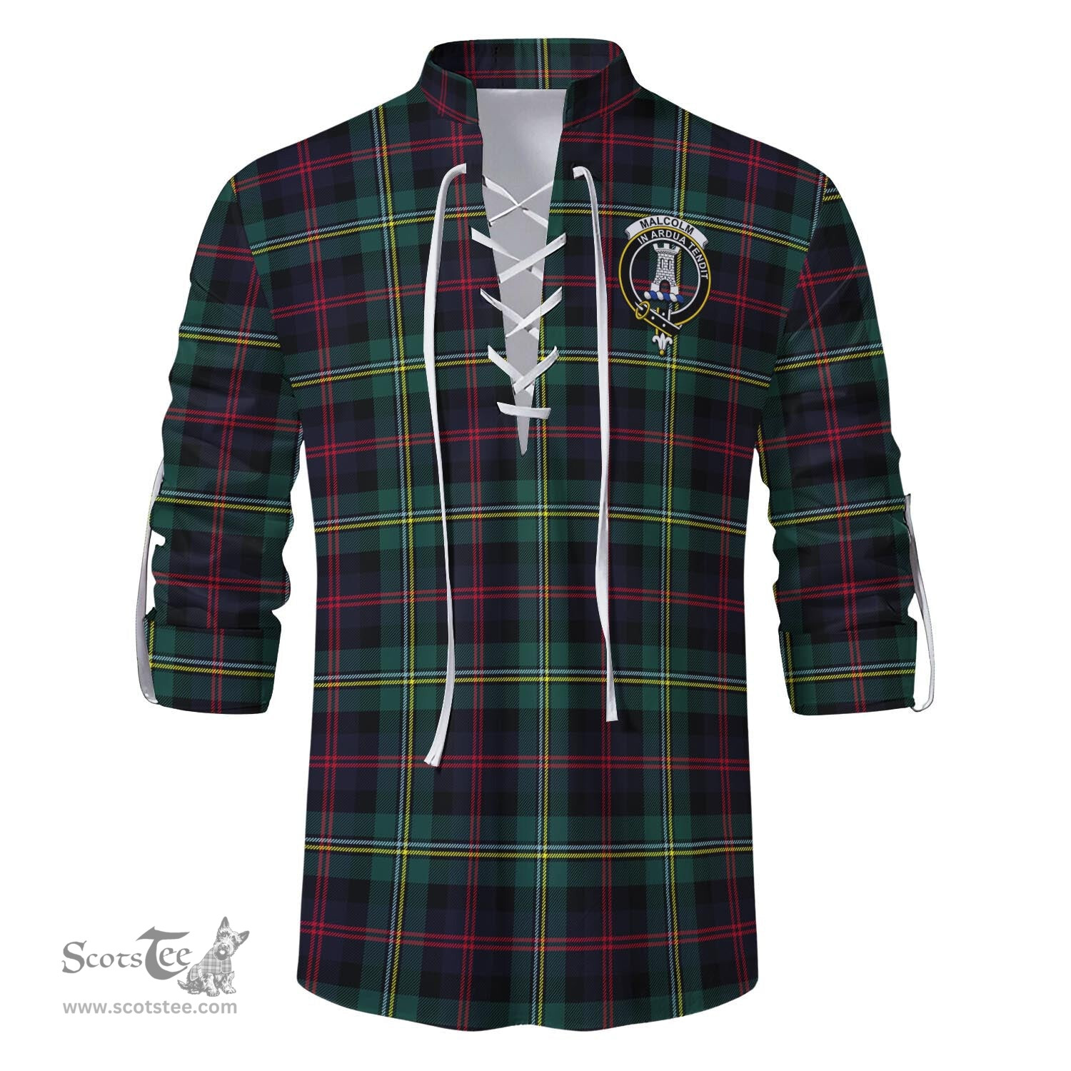 ScotsTee Shop Scottish Malcolm Modern Clan Crest Tartan Mens Scottish Jacobite Ghillie Casual Shirt