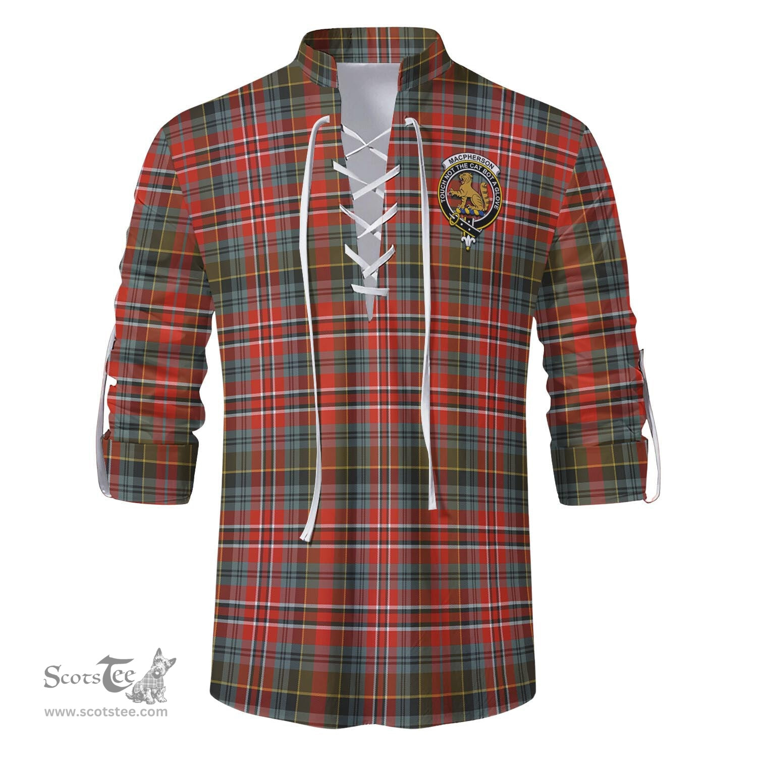 ScotsTee Shop Scottish MacPherson Weathered Clan Crest Tartan Mens Scottish Jacobite Ghillie Casual Shirt