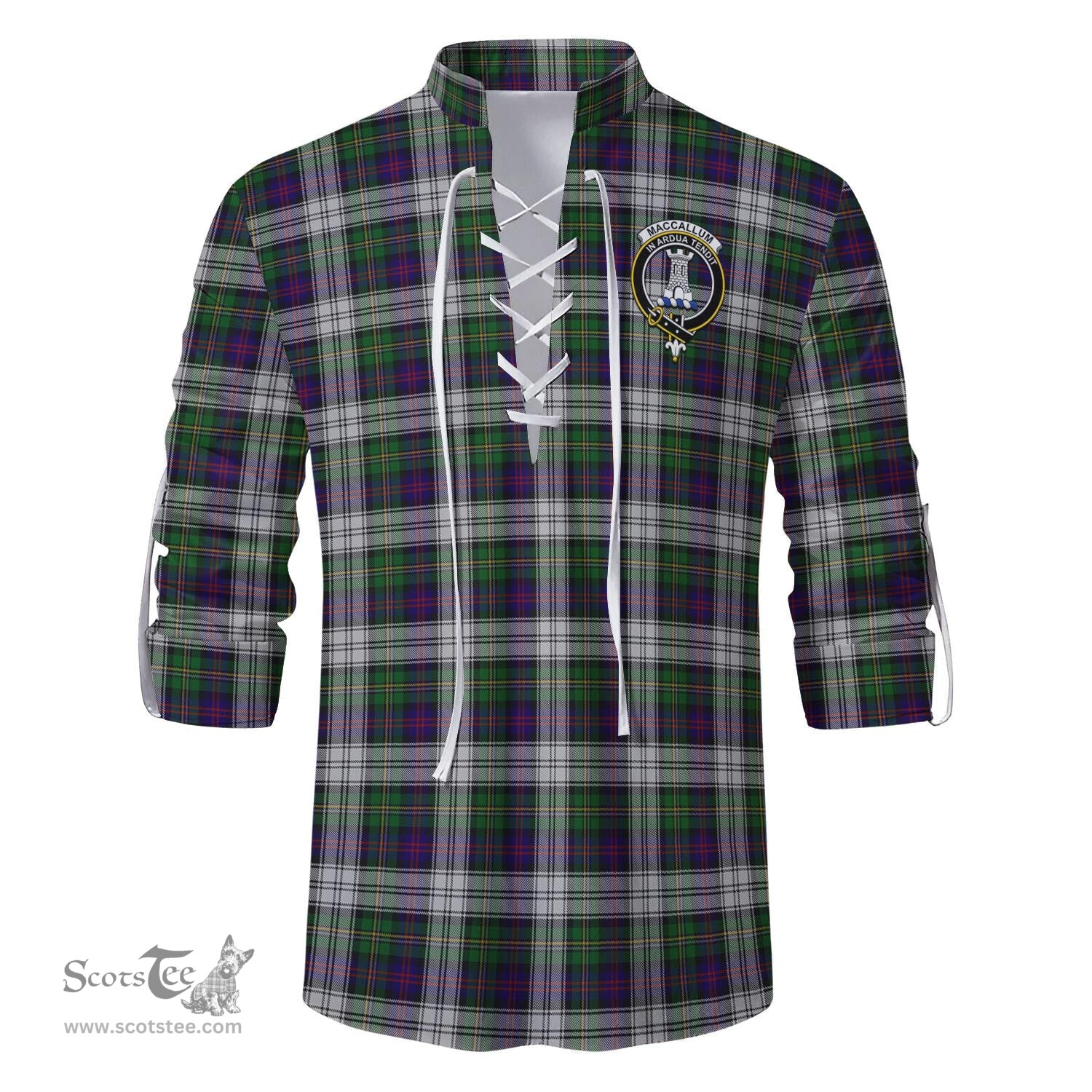 ScotsTee Shop Scottish MacCallum Dress Clan Crest Tartan Mens Scottish Jacobite Ghillie Casual Shirt