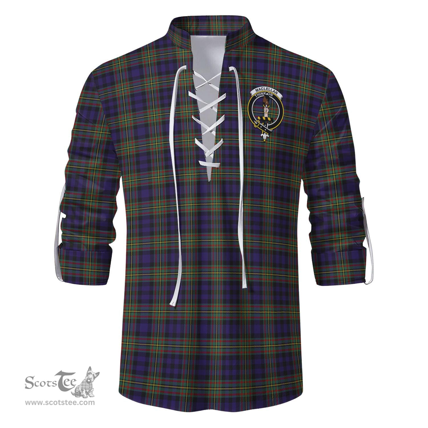 ScotsTee Shop Scottish MacLellan Clan Crest Tartan Mens Scottish Jacobite Ghillie Casual Shirt