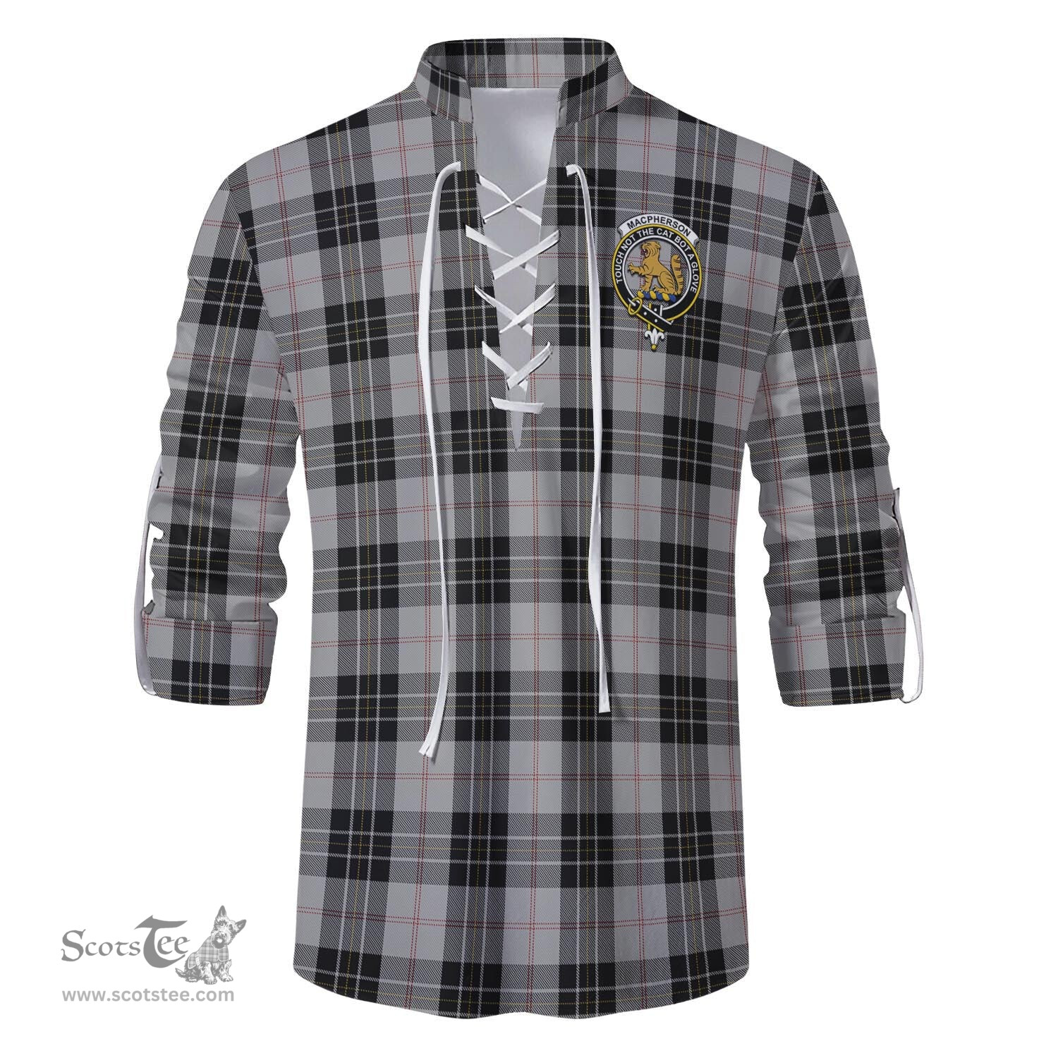 ScotsTee Shop Scottish MacPherson Dress Clan Crest Tartan Mens Scottish Jacobite Ghillie Casual Shirt