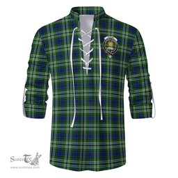 ScotsTee Shop Scottish Purves Clan Crest Tartan Mens Scottish Jacobite Ghillie Casual Shirt
