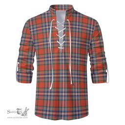 ScotsTee Shop Scottish MacFarlane Ancient Clan Tartan Mens Scottish Jacobite Ghillie Casual Shirt