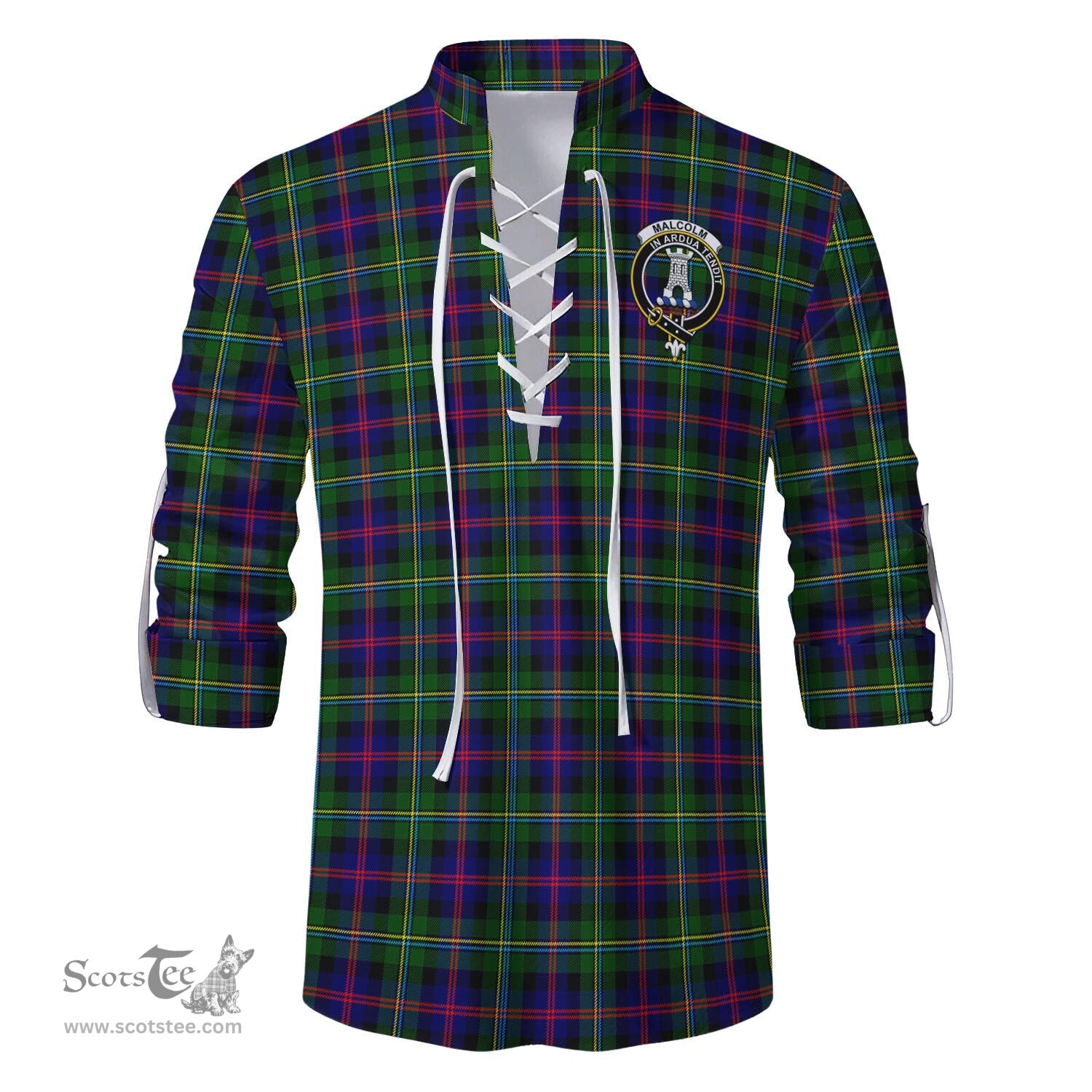 ScotsTee Shop Scottish Malcolm Clan Crest Tartan Mens Scottish Jacobite Ghillie Casual Shirt
