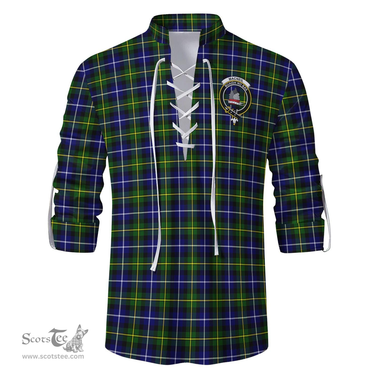ScotsTee Shop Scottish MacNeil of Barra Modern Clan Crest Tartan Mens Scottish Jacobite Ghillie Casual Shirt