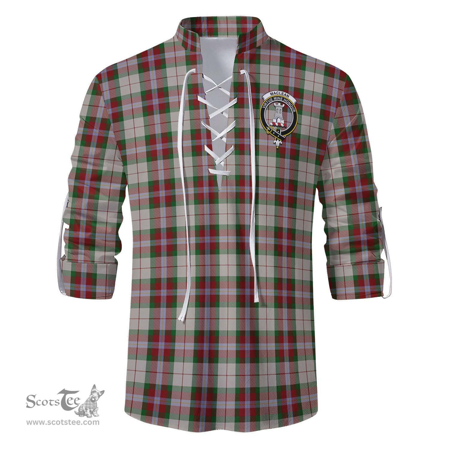 ScotsTee Shop Scottish MacLean Dress Clan Crest Tartan Mens Scottish Jacobite Ghillie Casual Shirt