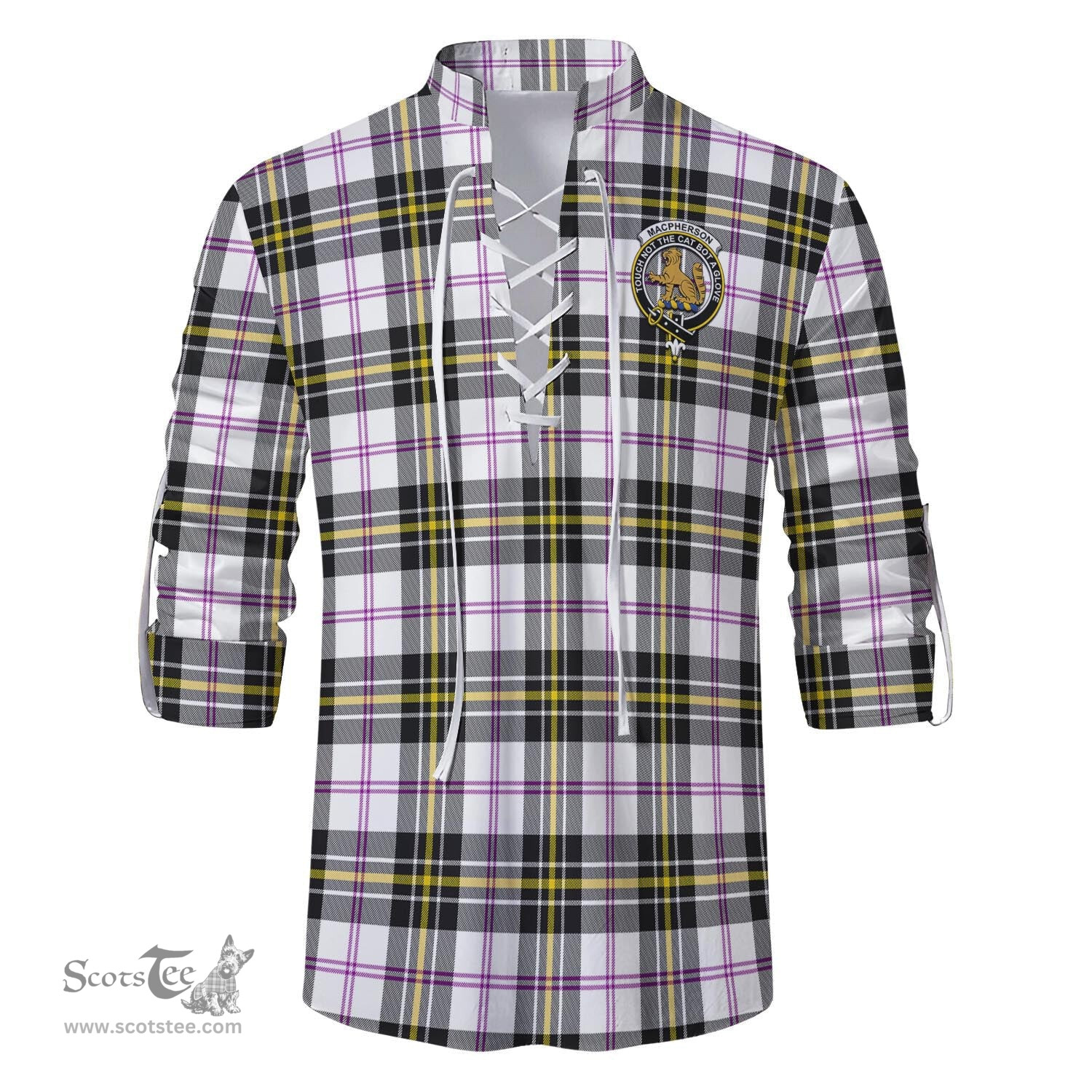 ScotsTee Shop Scottish MacPherson Dress Modern Clan Crest Tartan Mens Scottish Jacobite Ghillie Casual Shirt
