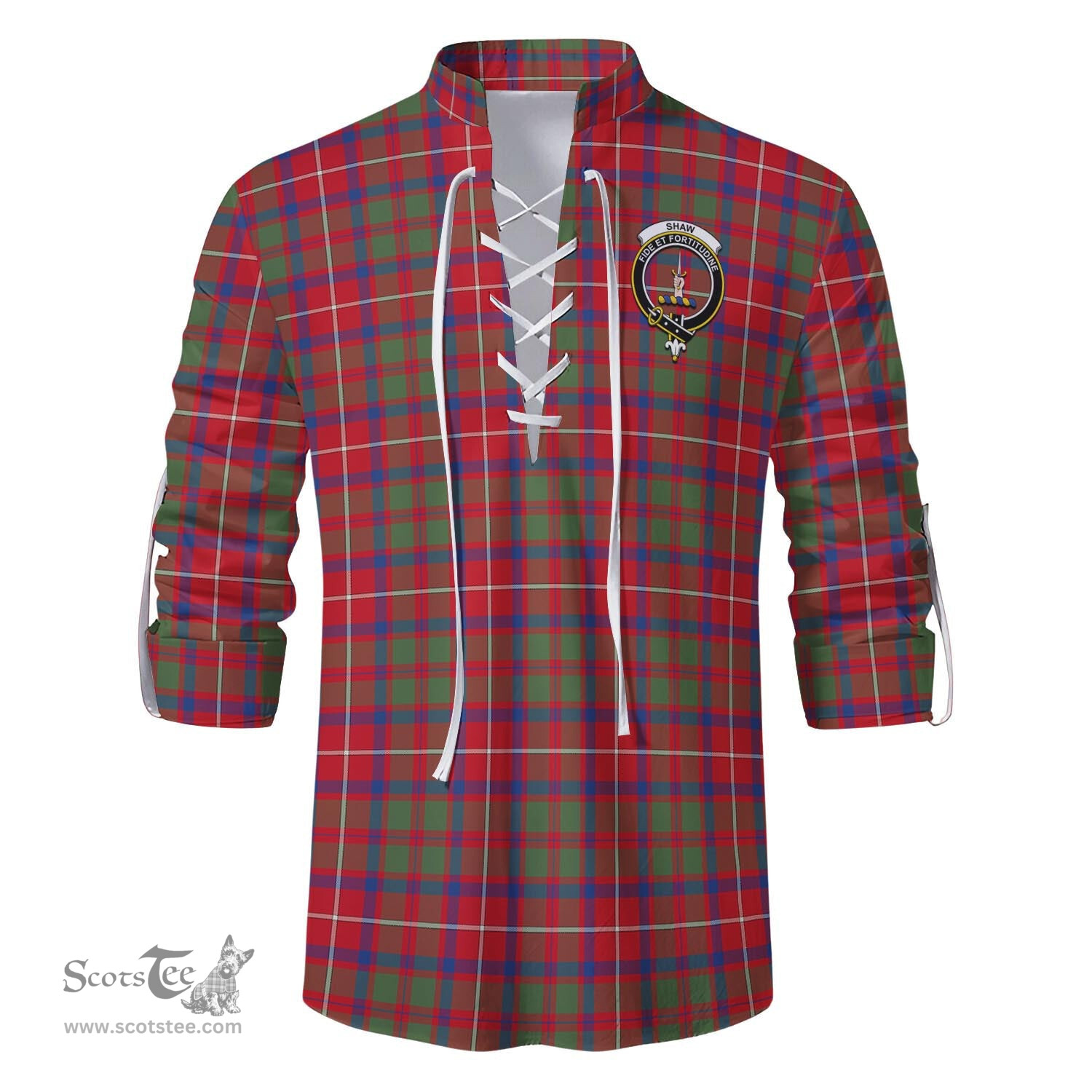 ScotsTee Shop Scottish Shaw Red Modern Clan Crest Tartan Mens Scottish Jacobite Ghillie Casual Shirt