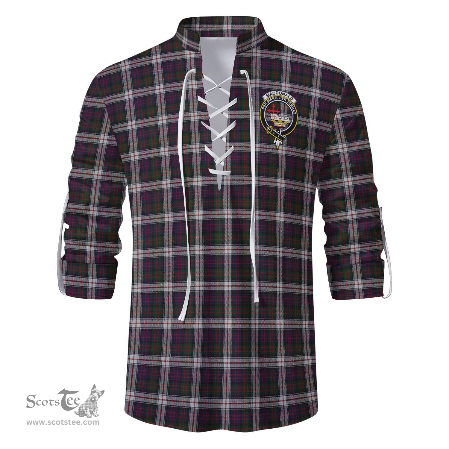 ScotsTee Shop Scottish MacDonald Dress Clan Crest Tartan Mens Scottish Jacobite Ghillie Casual Shirt