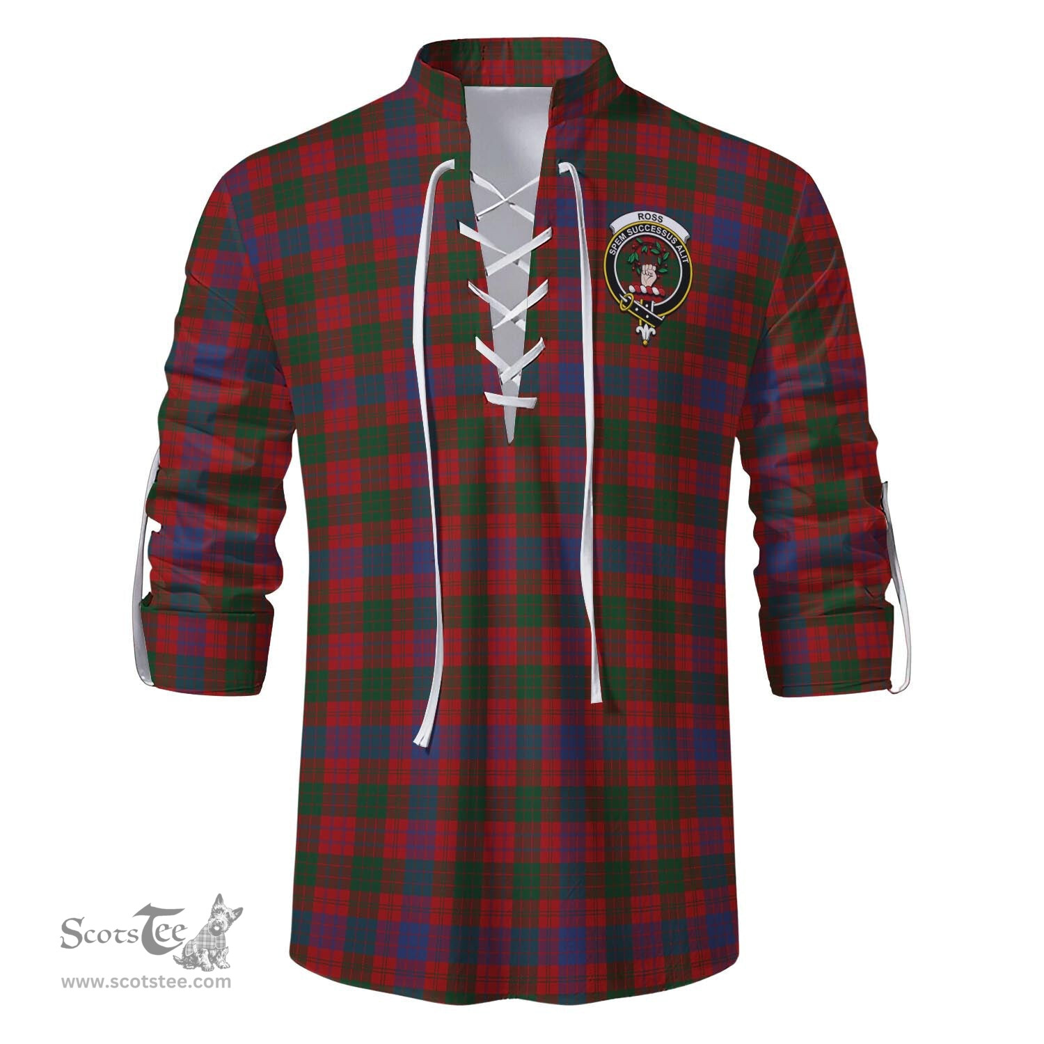 ScotsTee Shop Scottish Ross Clan Crest Tartan Mens Scottish Jacobite Ghillie Casual Shirt