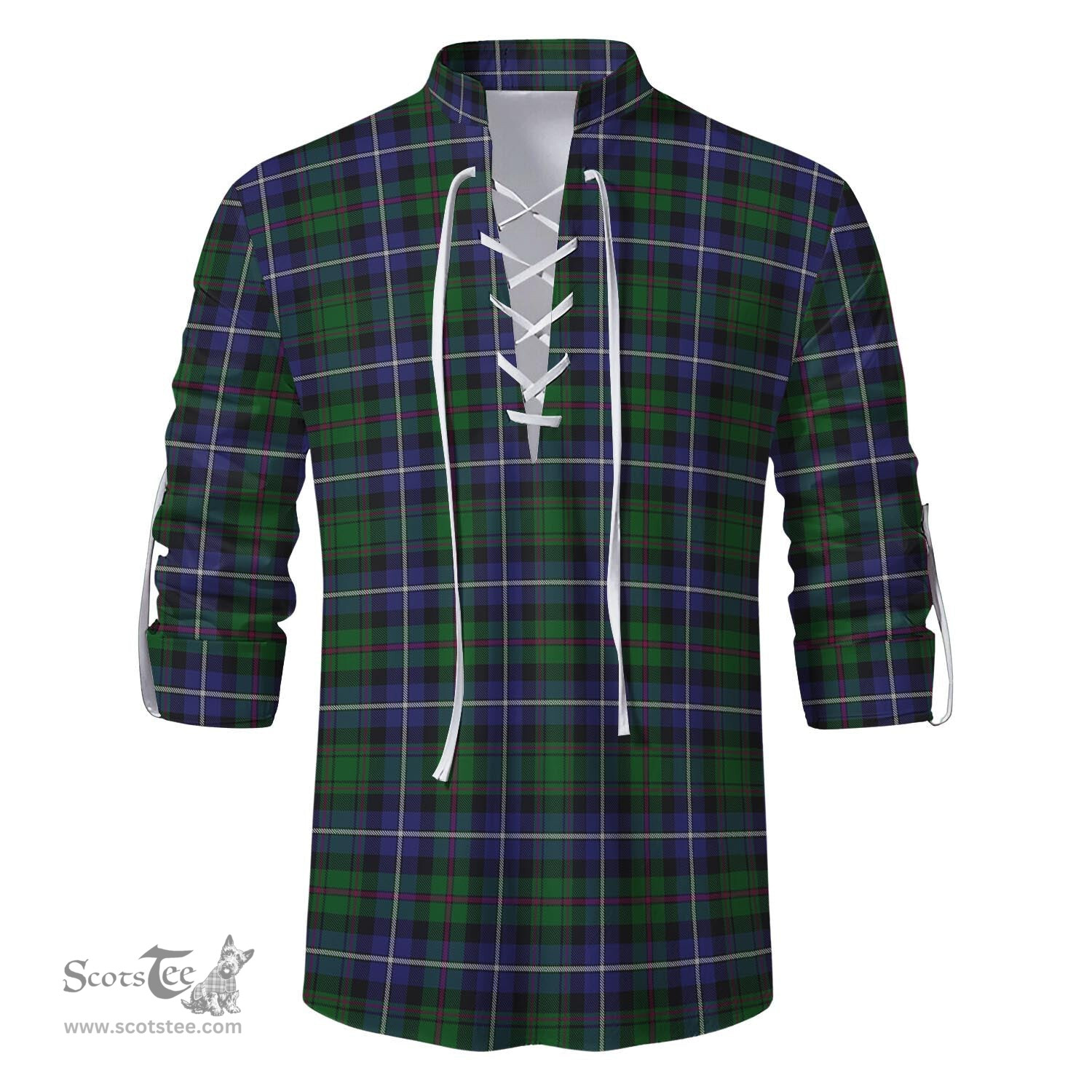 ScotsTee Shop Scottish MacRow Hunting Clan Tartan Mens Scottish Jacobite Ghillie Casual Shirt