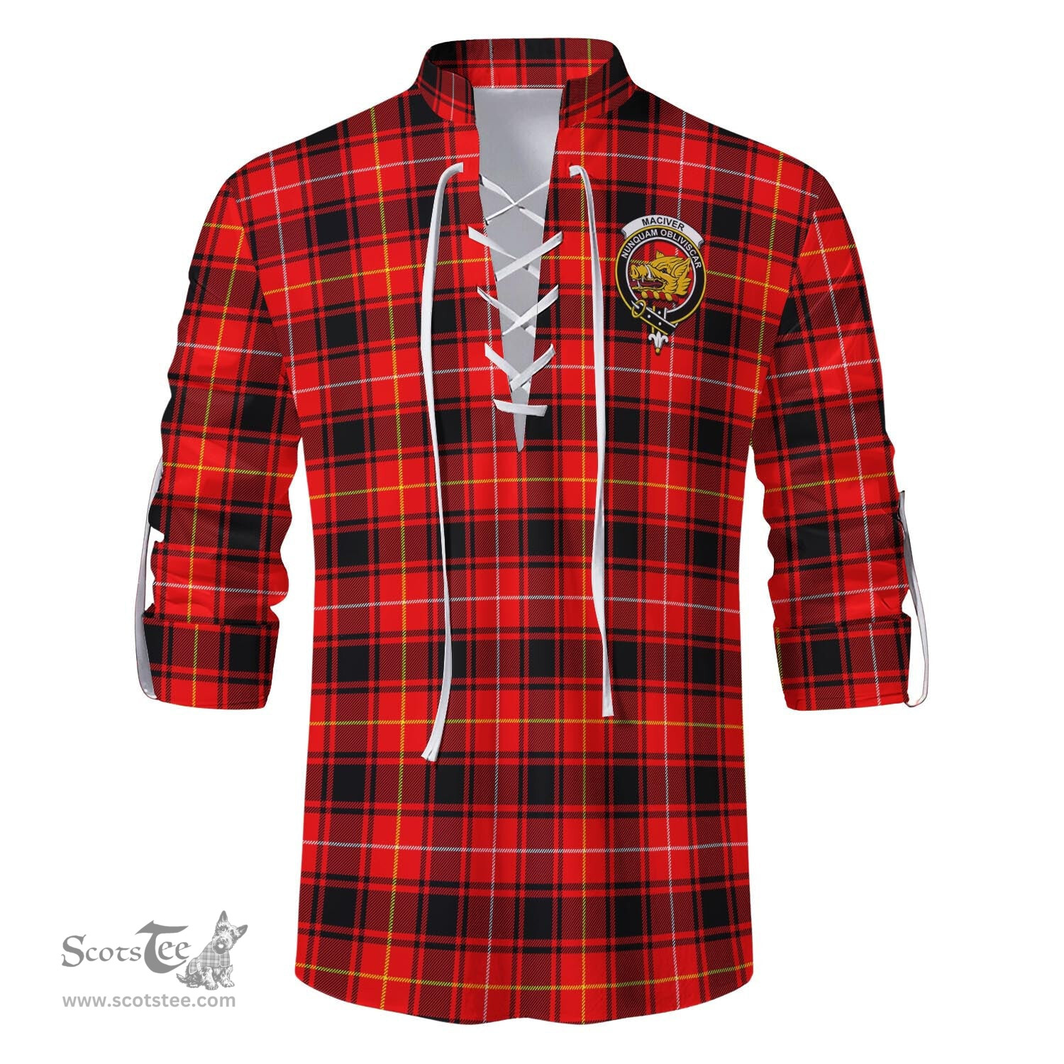 ScotsTee Shop Scottish MacIver Modern Clan Crest Tartan Mens Scottish Jacobite Ghillie Casual Shirt