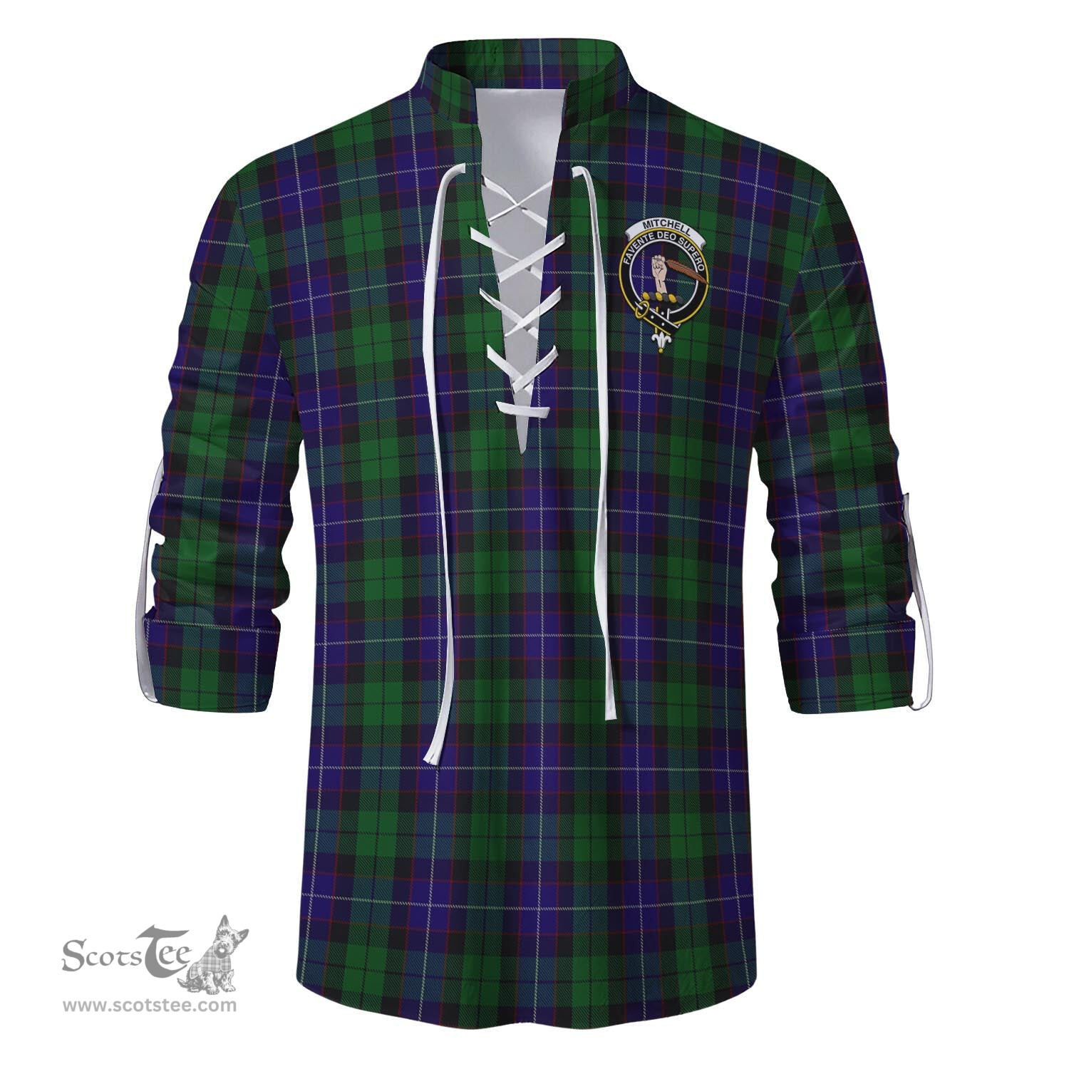 ScotsTee Shop Scottish Mitchell Clan Crest Tartan Mens Scottish Jacobite Ghillie Casual Shirt