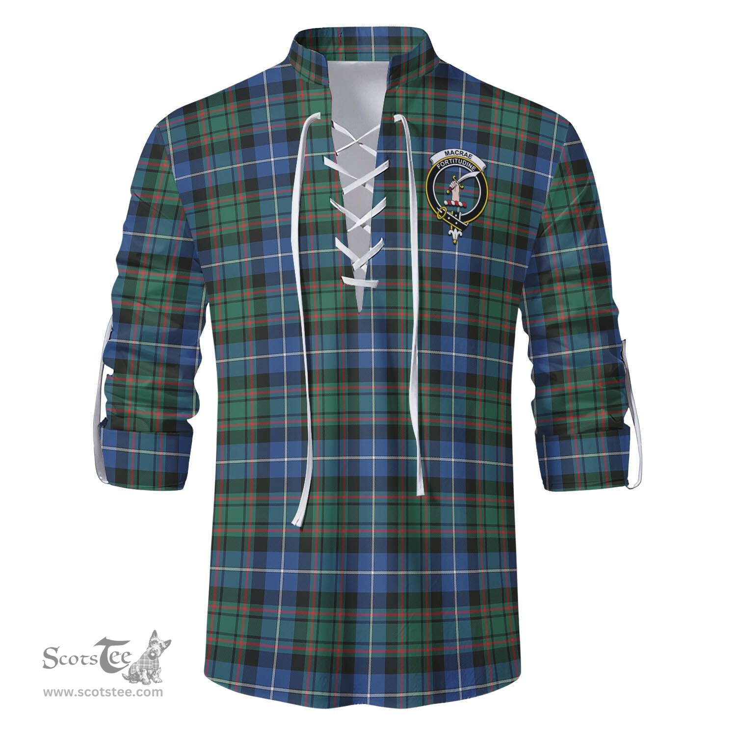 ScotsTee Shop Scottish MacRae Hunting Ancient Clan Crest Tartan Mens Scottish Jacobite Ghillie Casual Shirt