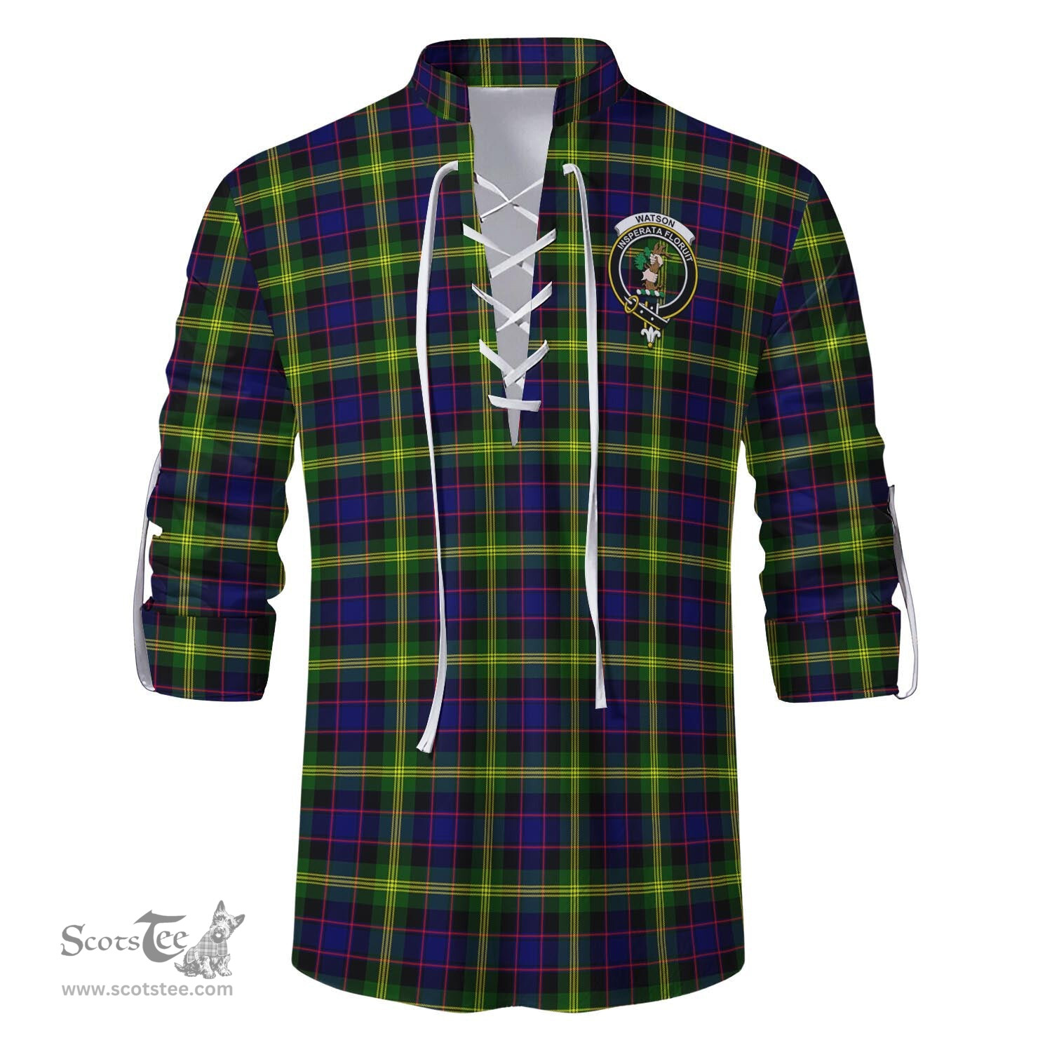 ScotsTee Shop Scottish Watson Modern Clan Crest Tartan Mens Scottish Jacobite Ghillie Casual Shirt