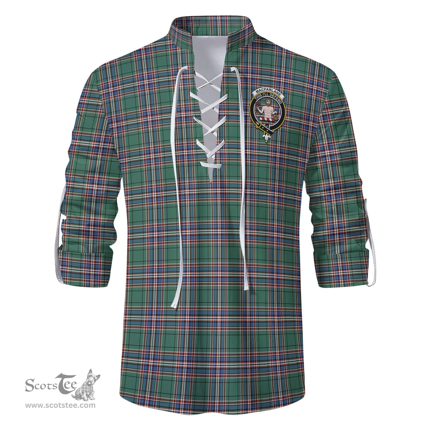 ScotsTee Shop Scottish MacFarlane Hunting Ancient Clan Crest Tartan Mens Scottish Jacobite Ghillie Casual Shirt
