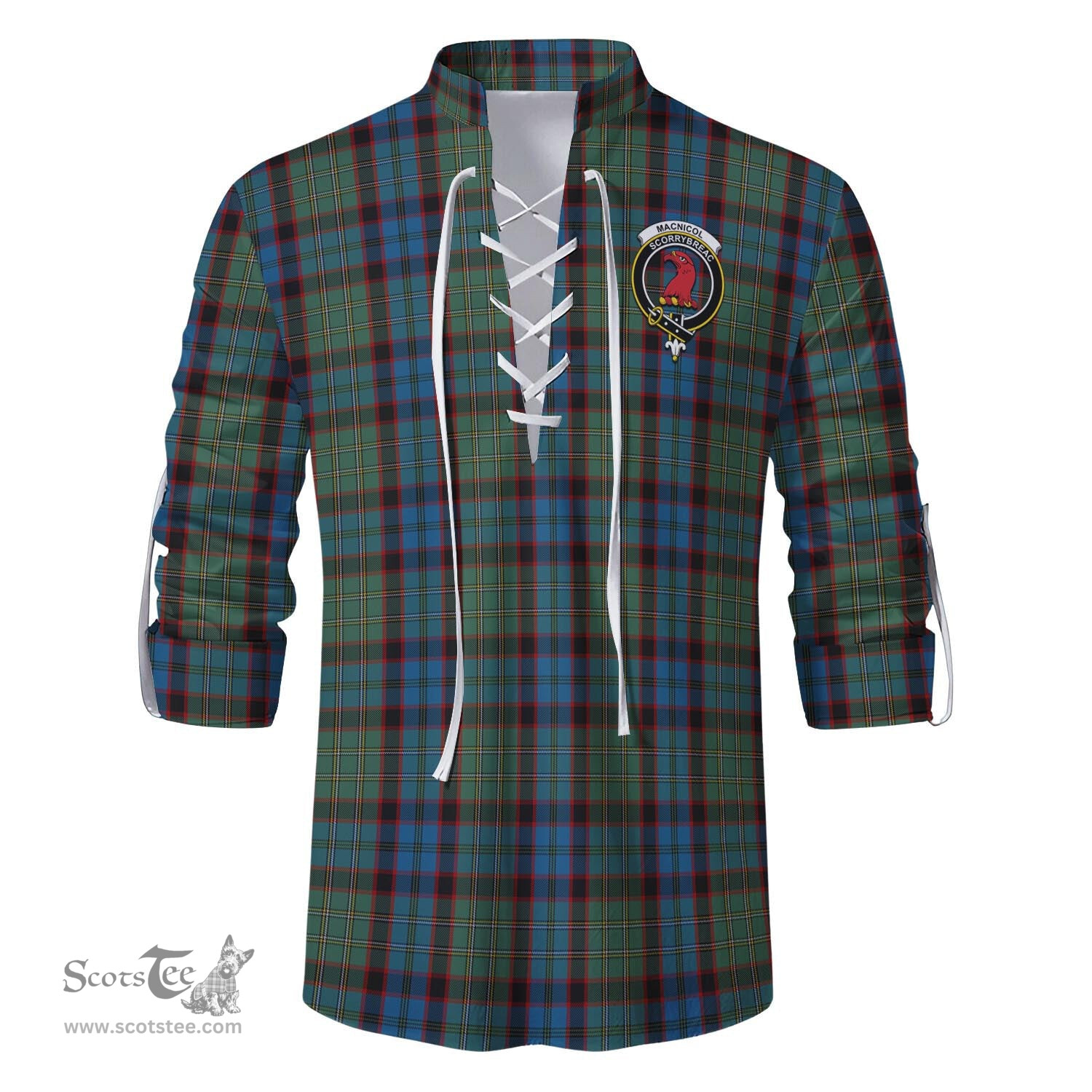 ScotsTee Shop Scottish MacNicol Hunting Clan Crest Tartan Mens Scottish Jacobite Ghillie Casual Shirt