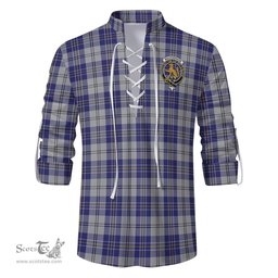 ScotsTee Shop Scottish MacPherson Dress Blue Clan Crest Tartan Mens Scottish Jacobite Ghillie Casual Shirt
