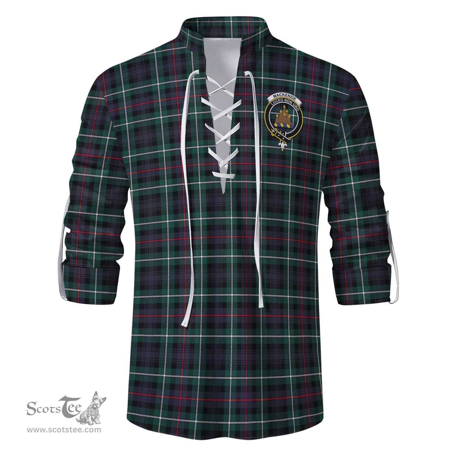 ScotsTee Shop Scottish MacKenzie Modern Clan Crest Tartan Mens Scottish Jacobite Ghillie Casual Shirt