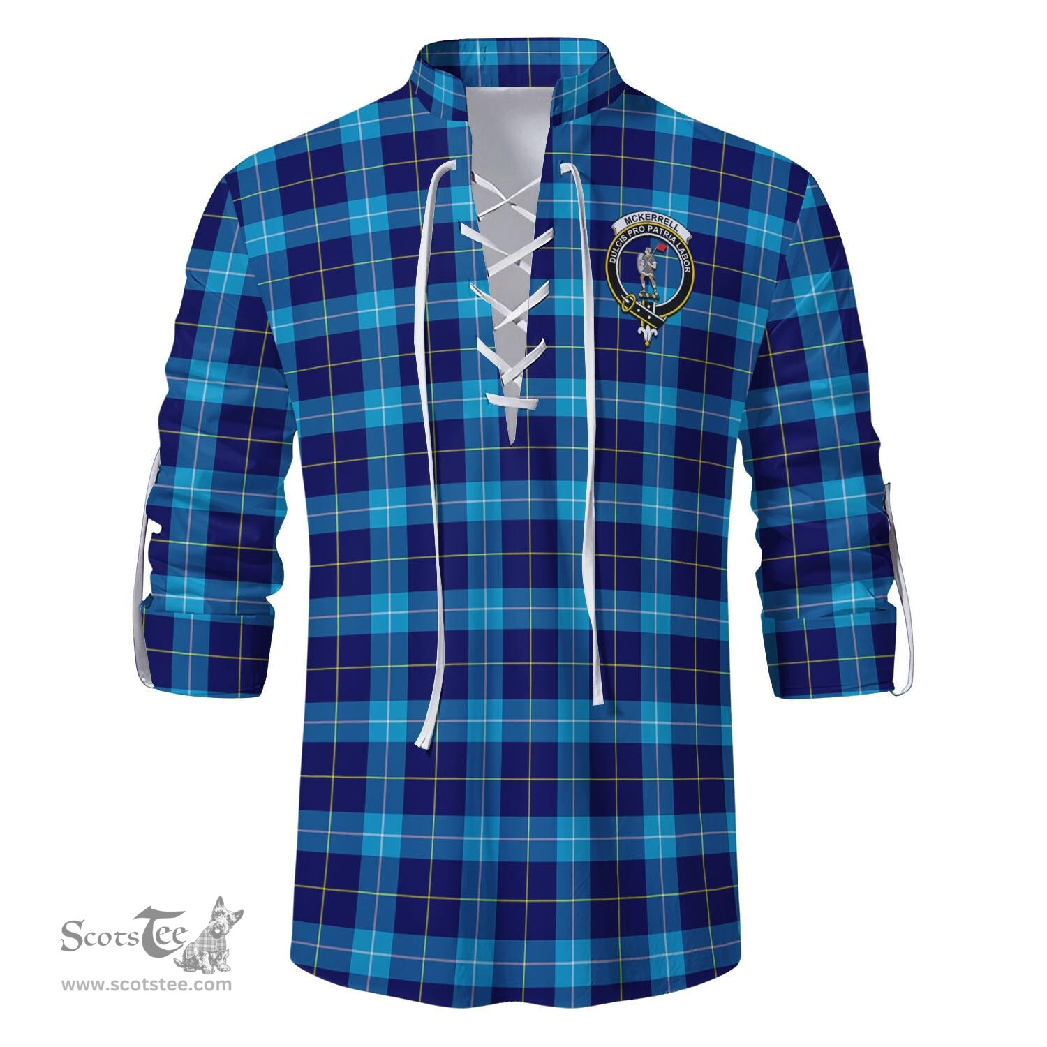 ScotsTee Shop Scottish McKerrell Clan Crest Tartan Mens Scottish Jacobite Ghillie Casual Shirt