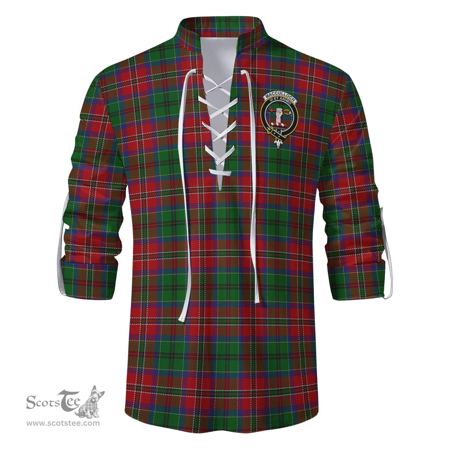 ScotsTee Shop Scottish MacCulloch Clan Crest Tartan Mens Scottish Jacobite Ghillie Casual Shirt