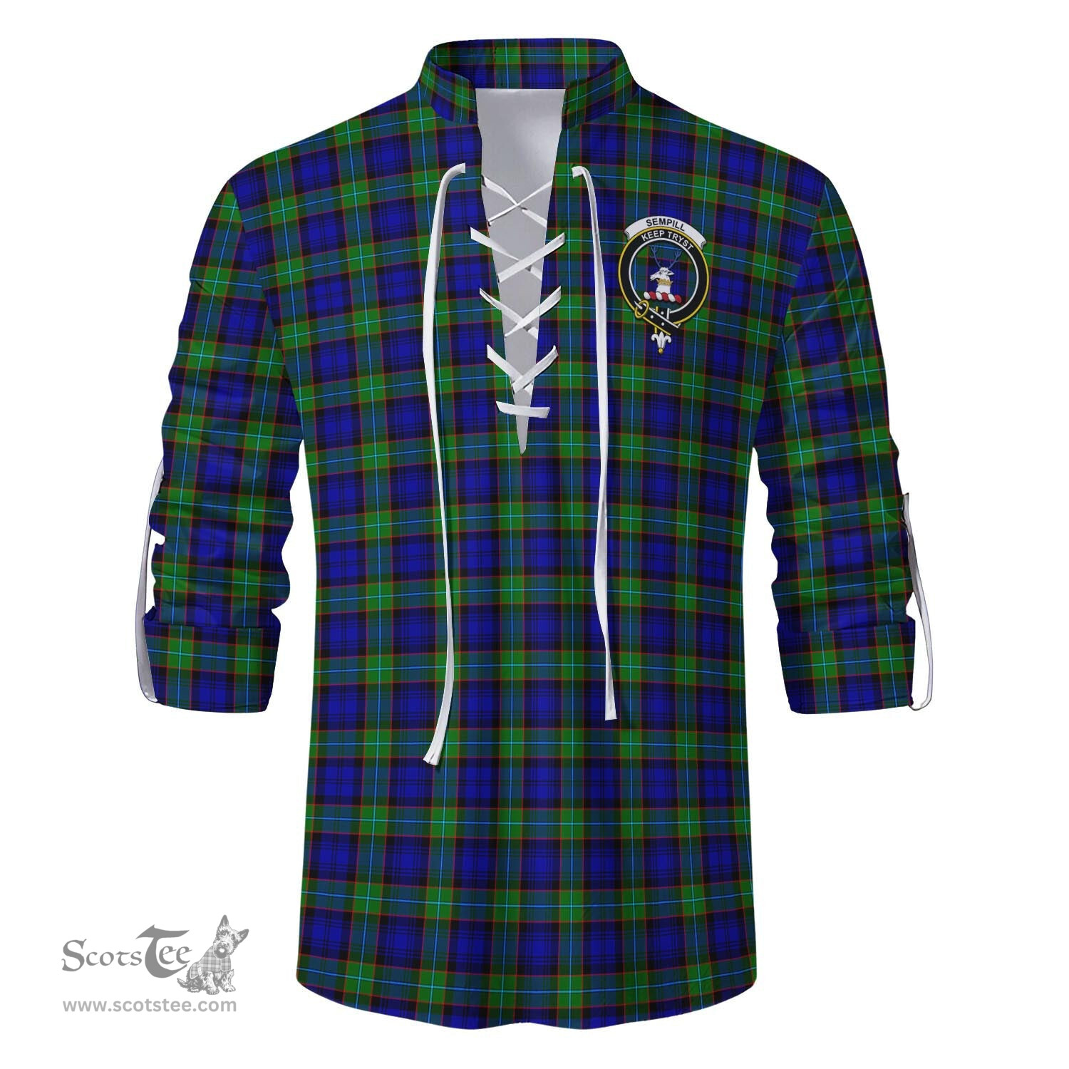 ScotsTee Shop Scottish Sempill Modern Clan Crest Tartan Mens Scottish Jacobite Ghillie Casual Shirt