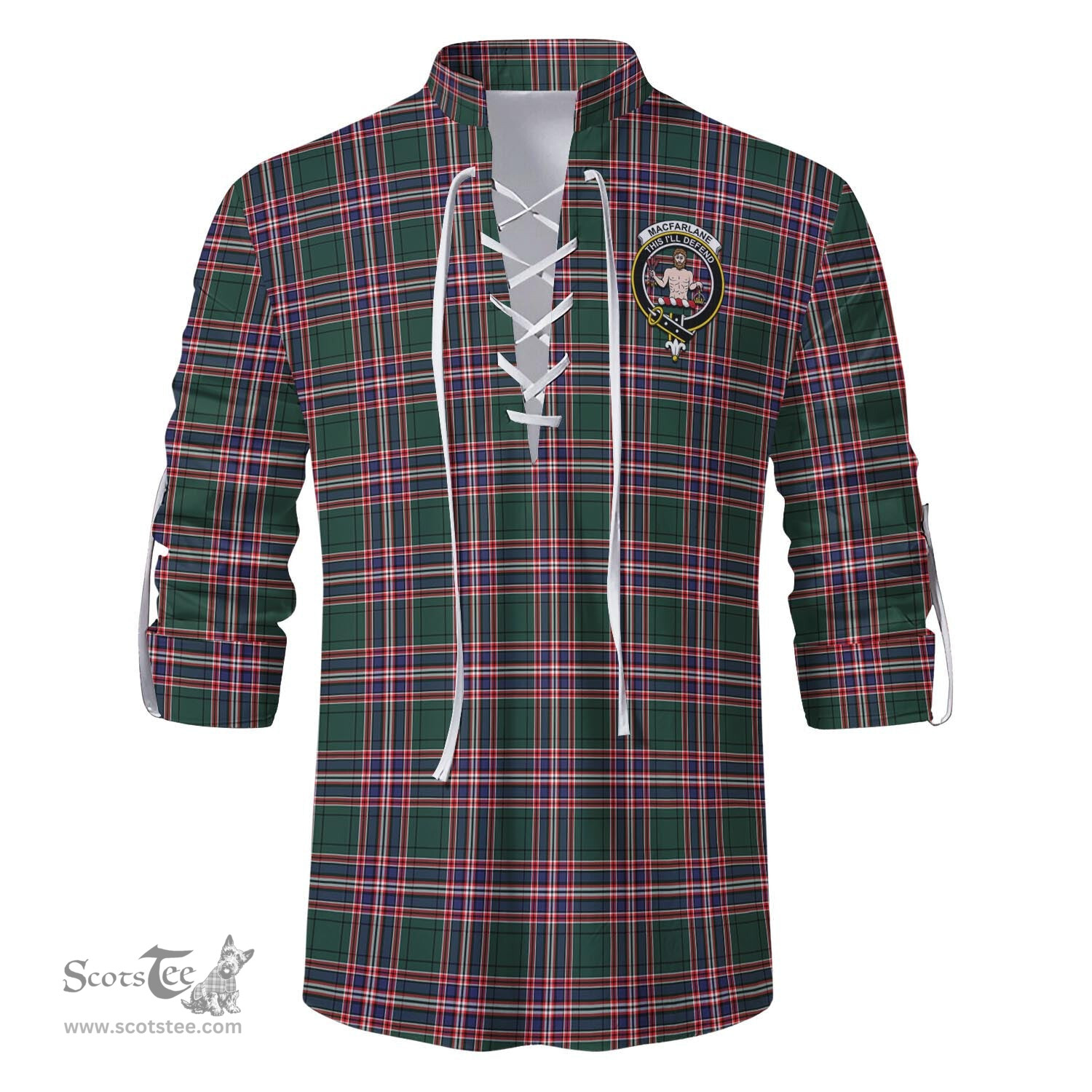 ScotsTee Shop Scottish MacFarlane Hunting Modern Clan Crest Tartan Mens Scottish Jacobite Ghillie Casual Shirt