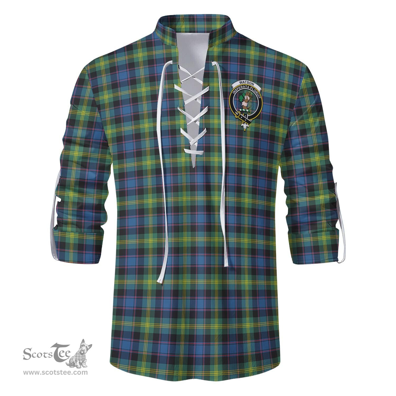 ScotsTee Shop Scottish Watson Ancient Clan Crest Tartan Mens Scottish Jacobite Ghillie Casual Shirt