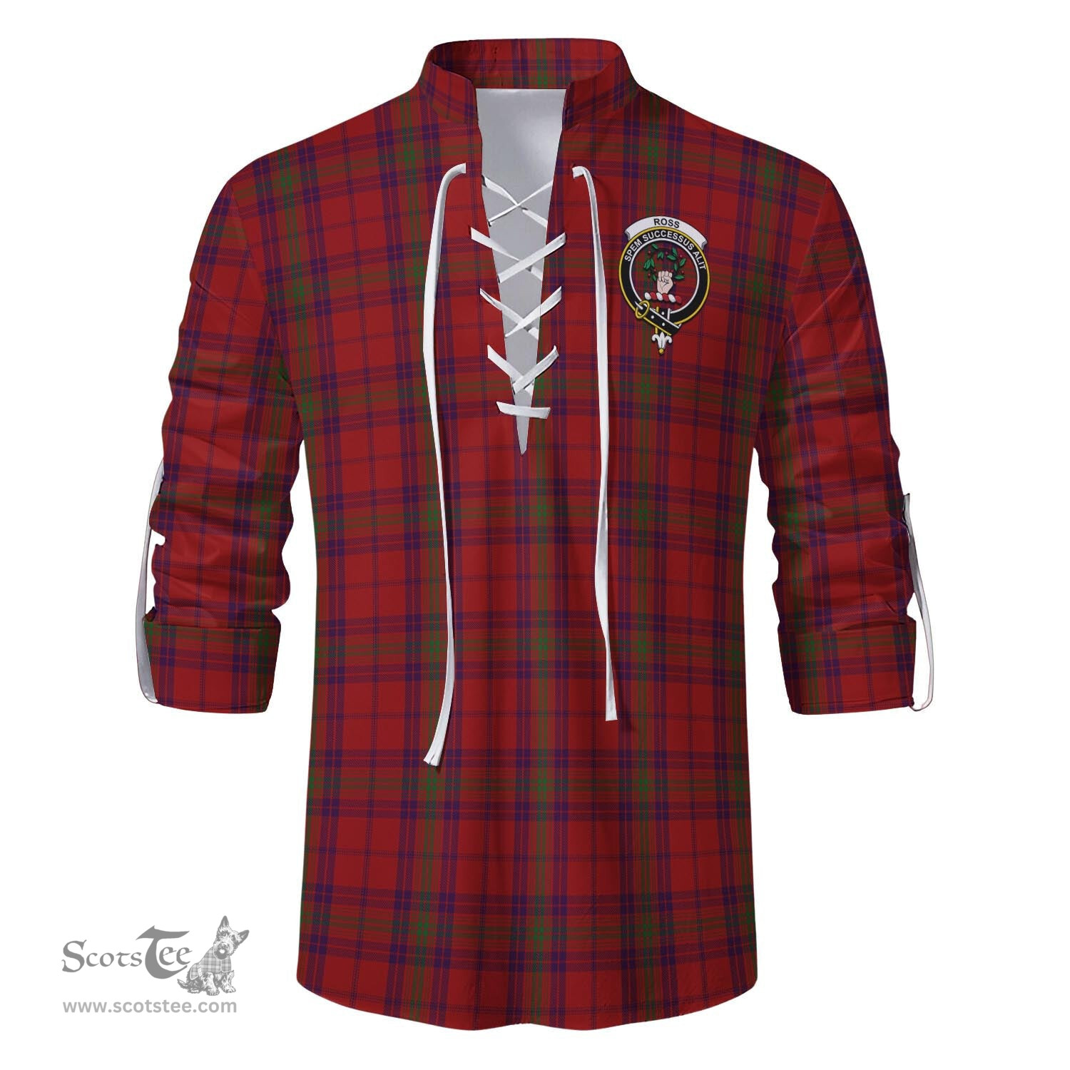 ScotsTee Shop Scottish Ross Old Clan Crest Tartan Mens Scottish Jacobite Ghillie Casual Shirt