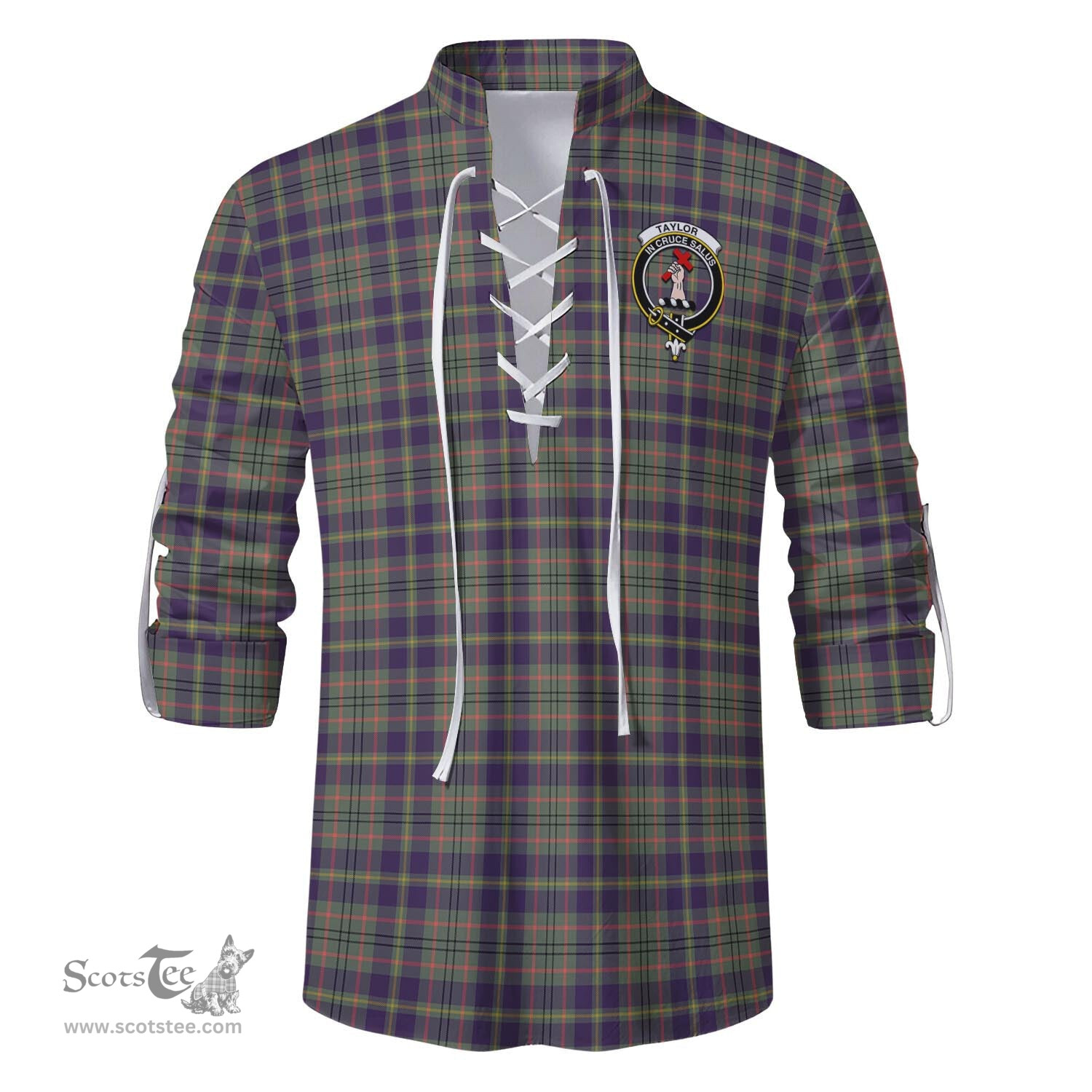 ScotsTee Shop Scottish Taylor Weathered Clan Crest Tartan Mens Scottish Jacobite Ghillie Casual Shirt
