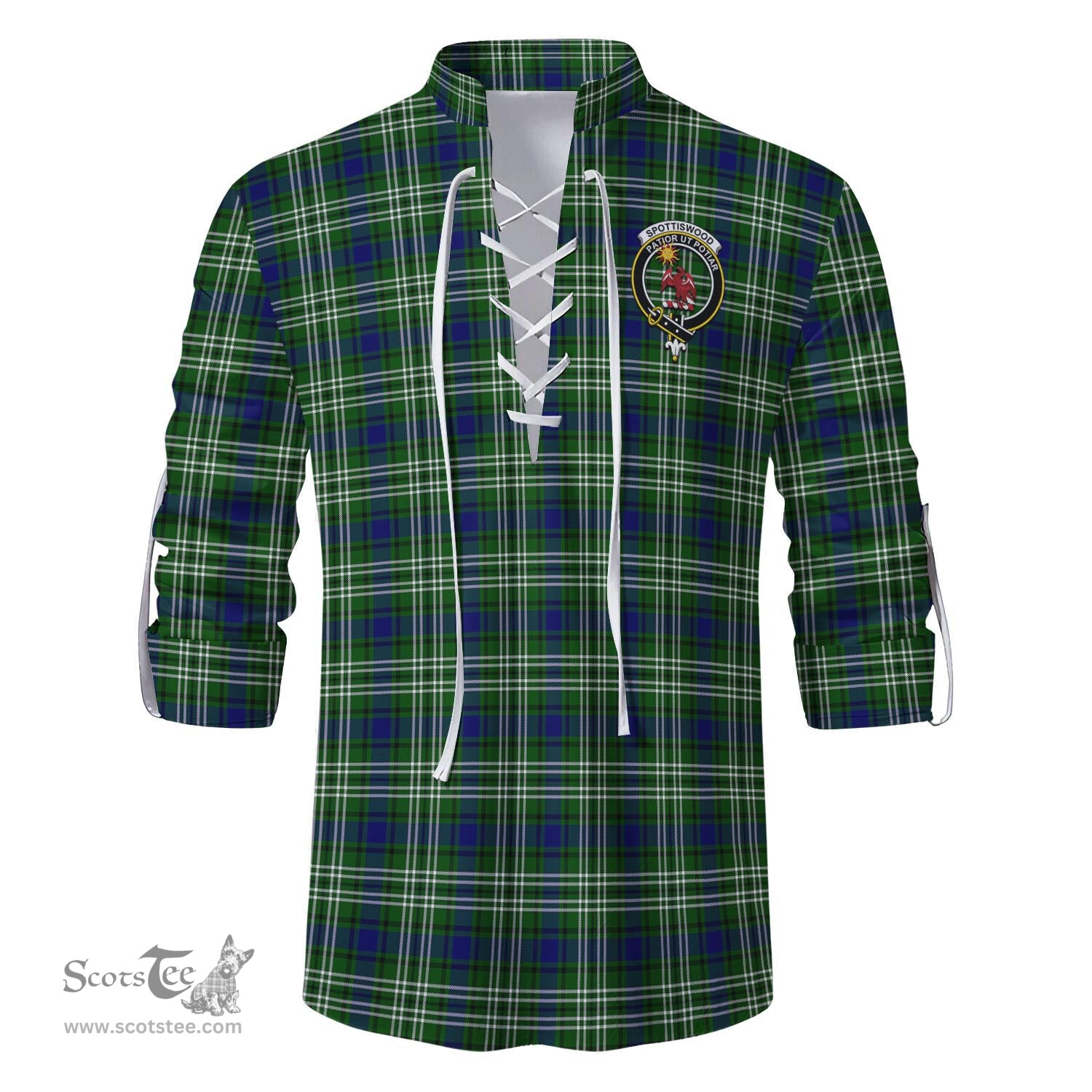 ScotsTee Shop Scottish Spottiswood Clan Crest Tartan Mens Scottish Jacobite Ghillie Casual Shirt