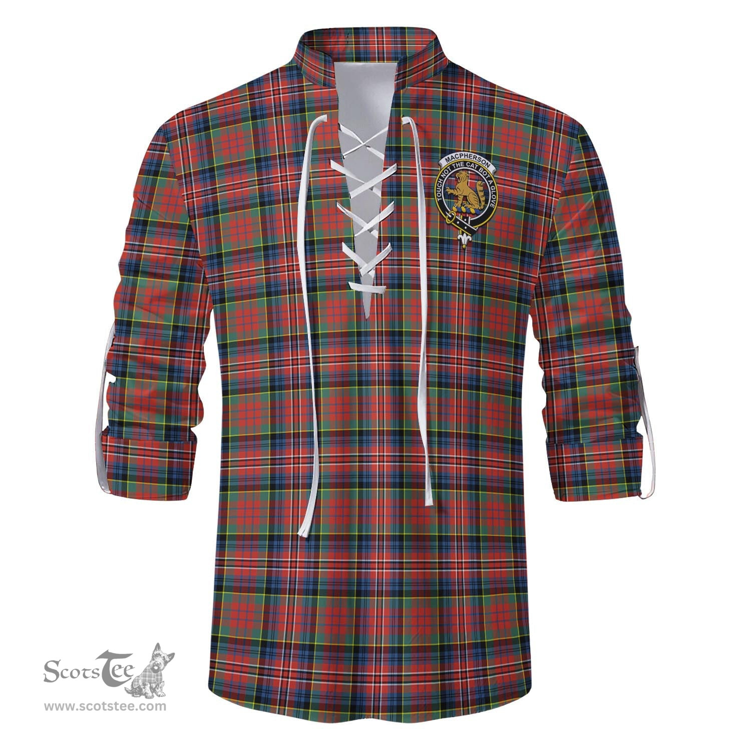 ScotsTee Shop Scottish MacPherson Ancient Clan Crest Tartan Mens Scottish Jacobite Ghillie Casual Shirt