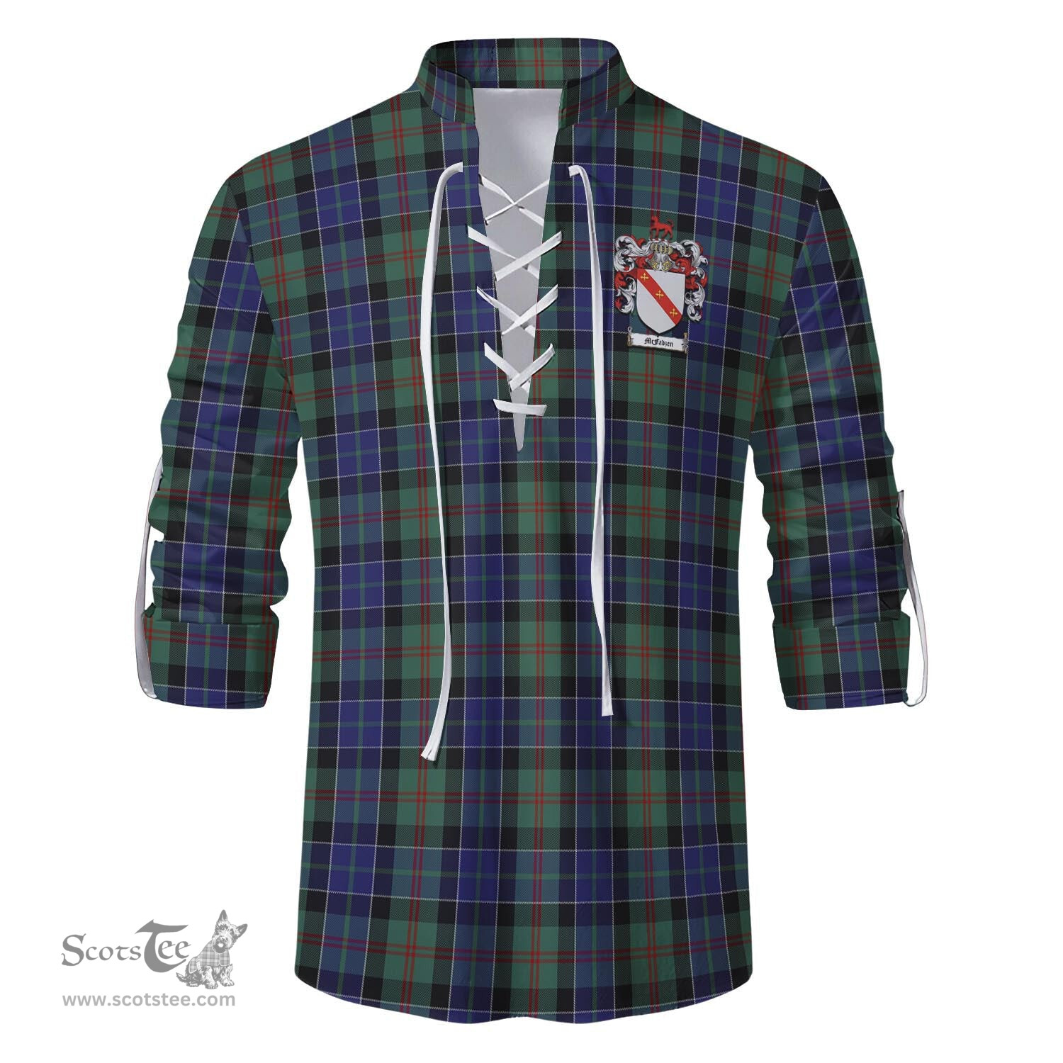 ScotsTee Shop Scottish McFadzen 02 Clan Crest Tartan Mens Scottish Jacobite Ghillie Casual Shirt