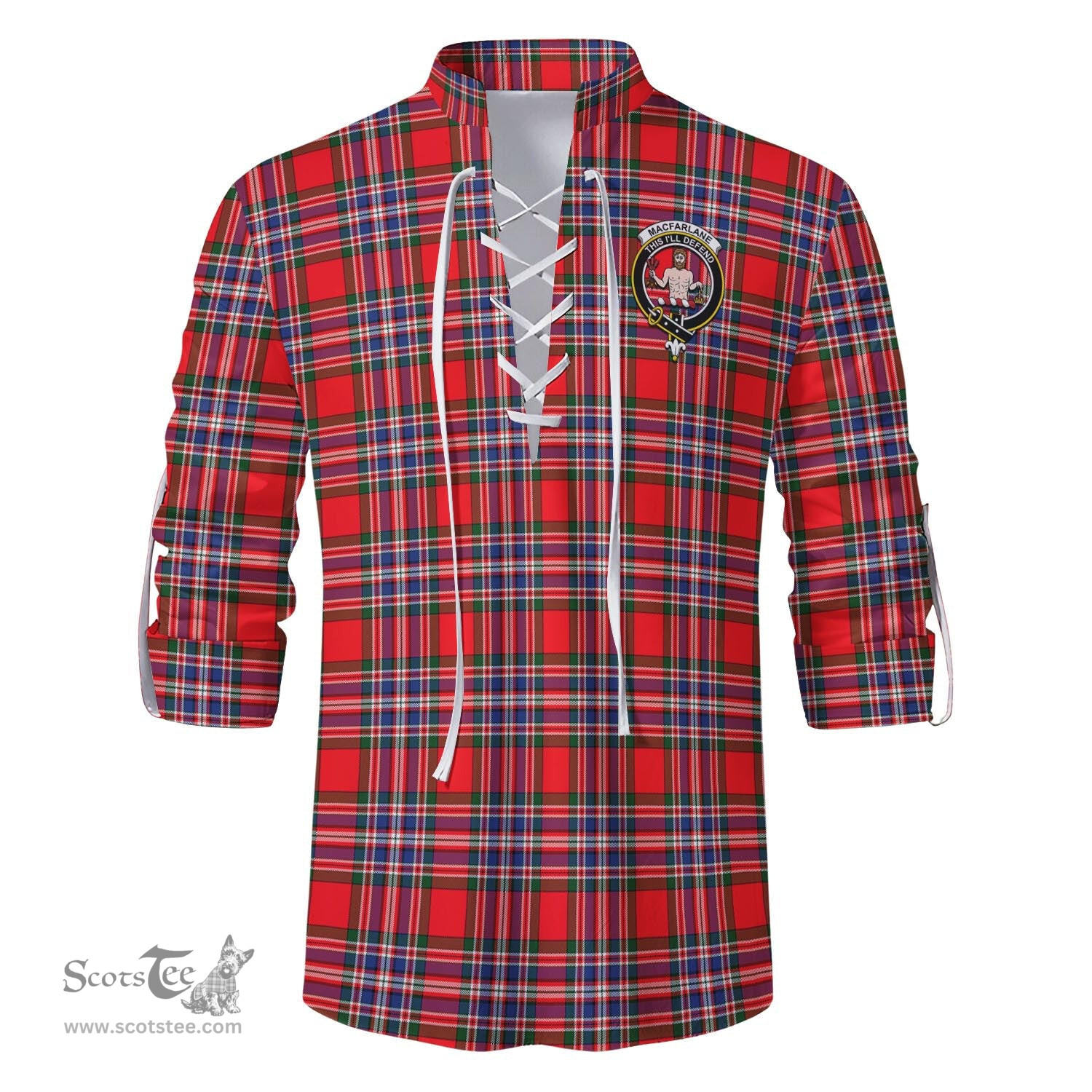 ScotsTee Shop Scottish MacFarlane Modern Clan Crest Tartan Mens Scottish Jacobite Ghillie Casual Shirt