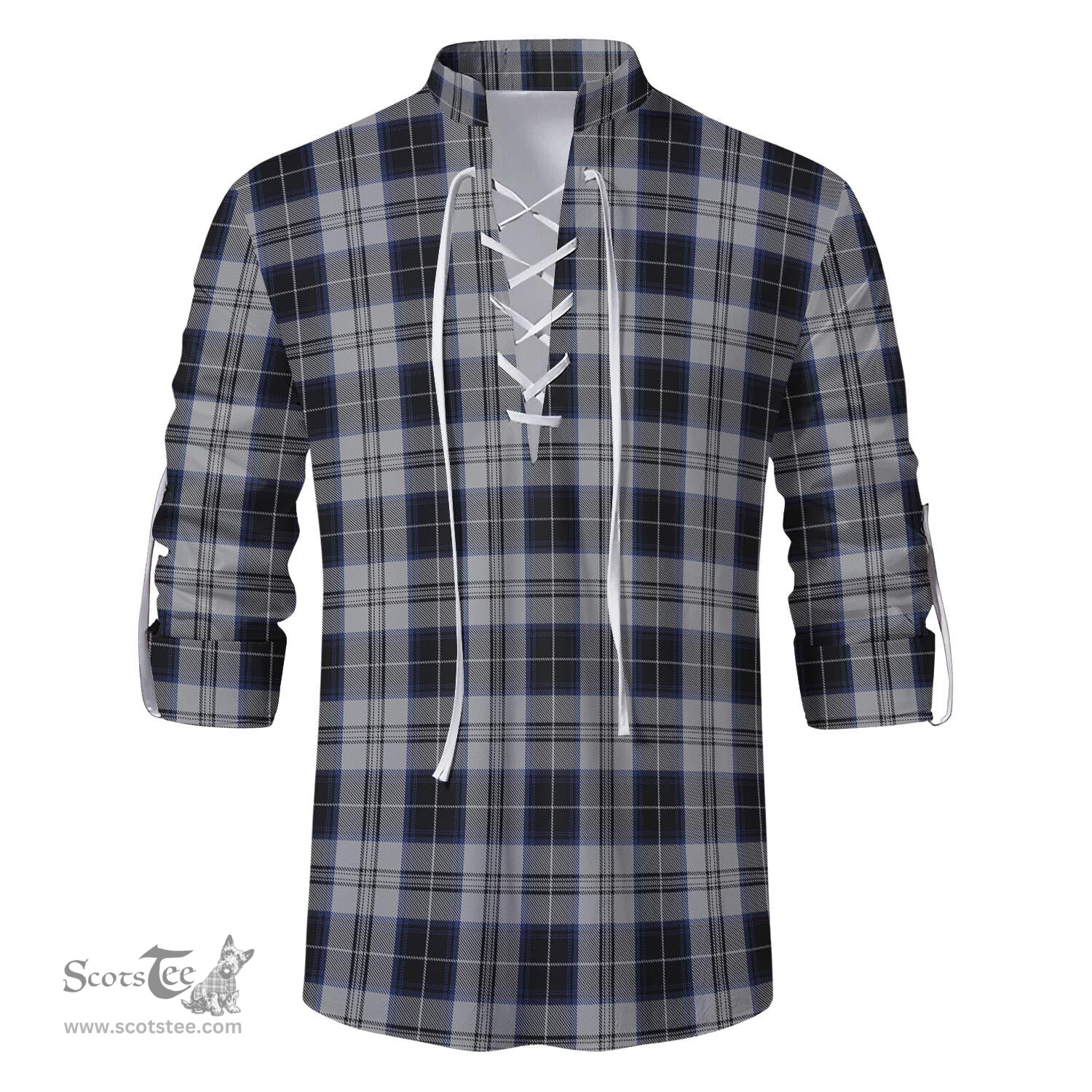 ScotsTee Shop Scottish Menzies Black Dress Clan Tartan Mens Scottish Jacobite Ghillie Casual Shirt