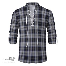 ScotsTee Shop Scottish Menzies Black Dress Clan Tartan Mens Scottish Jacobite Ghillie Casual Shirt