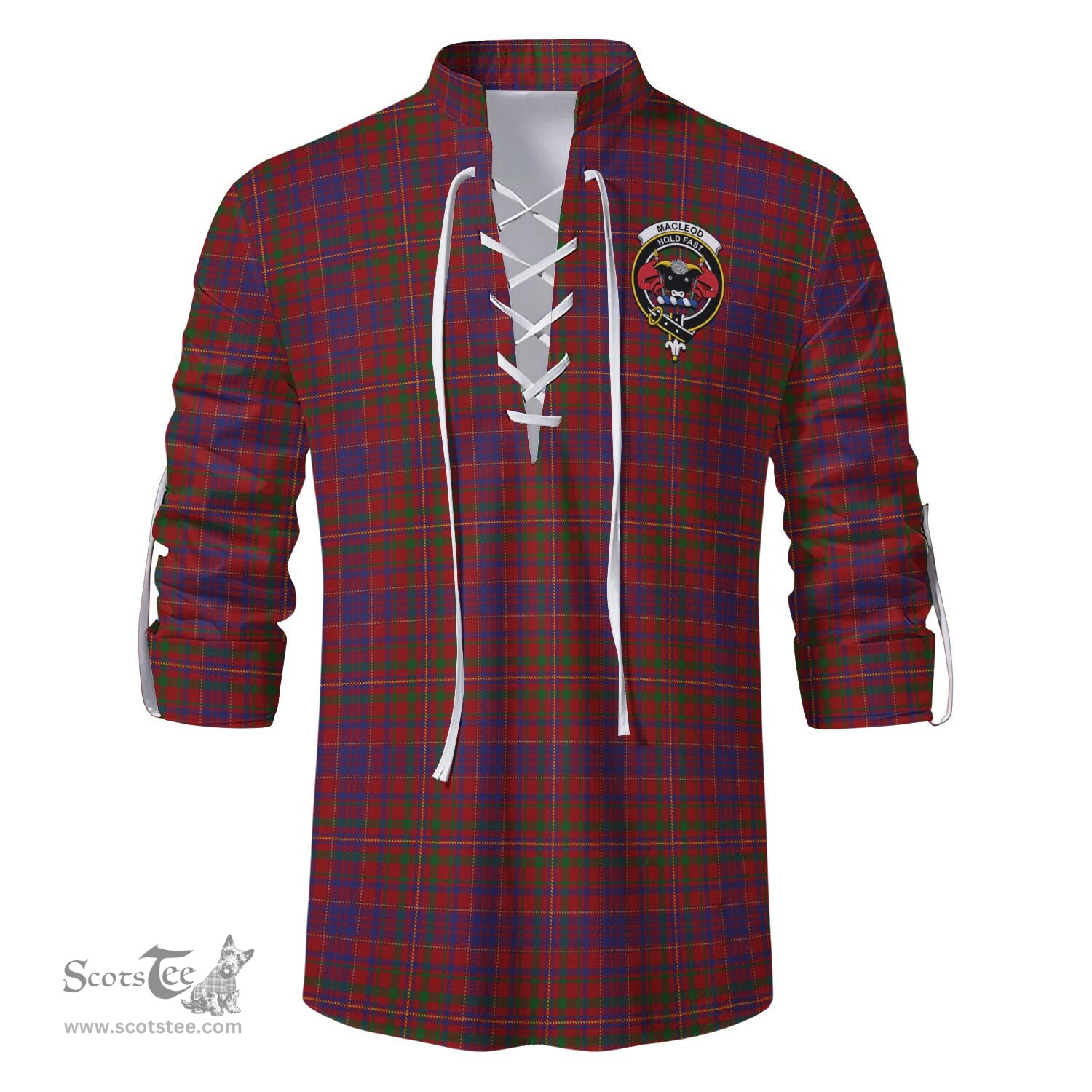 ScotsTee Shop Scottish MacLeod Red Clan Crest Tartan Mens Scottish Jacobite Ghillie Casual Shirt
