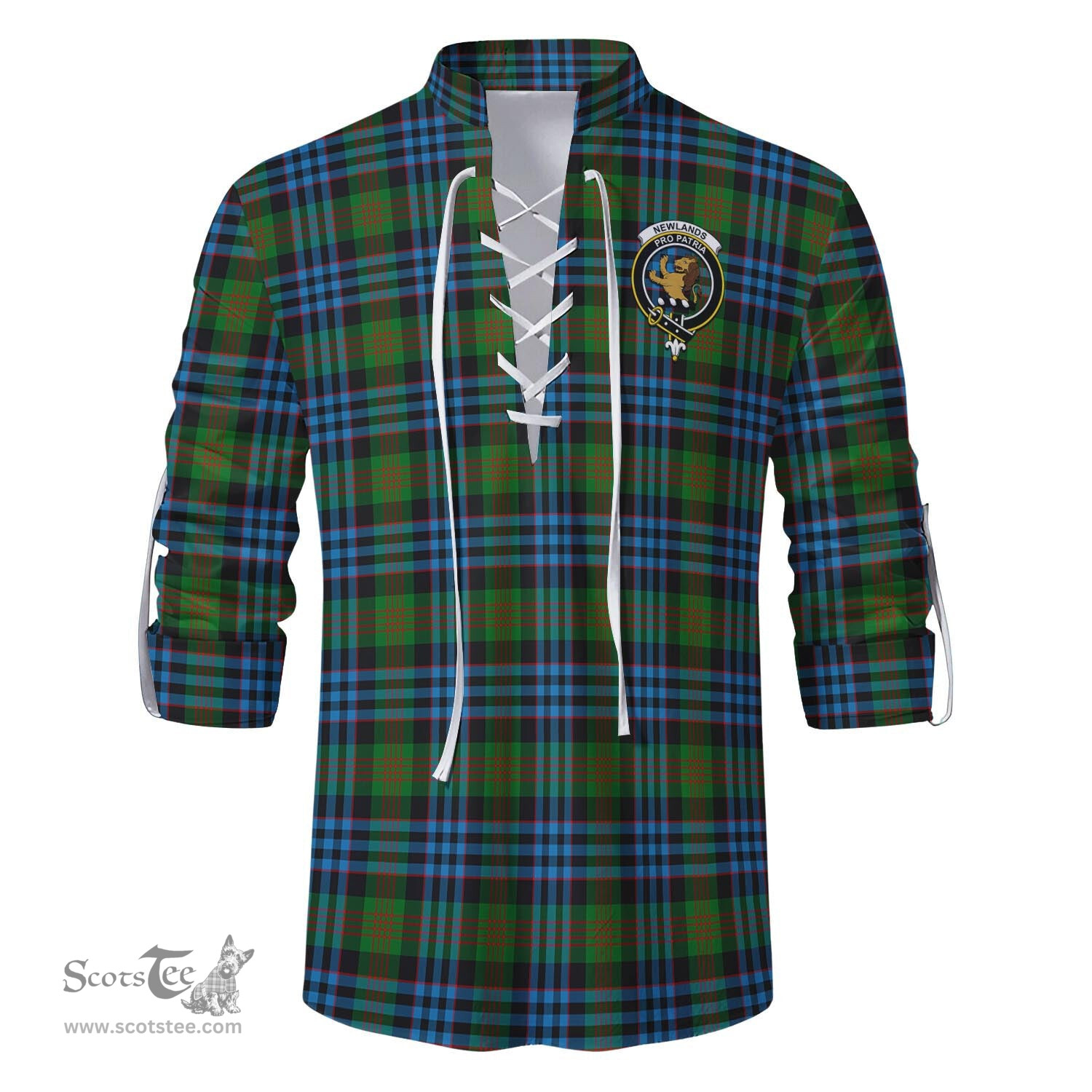 ScotsTee Shop Scottish Newlands of Lauriston Clan Crest Tartan Mens Scottish Jacobite Ghillie Casual Shirt