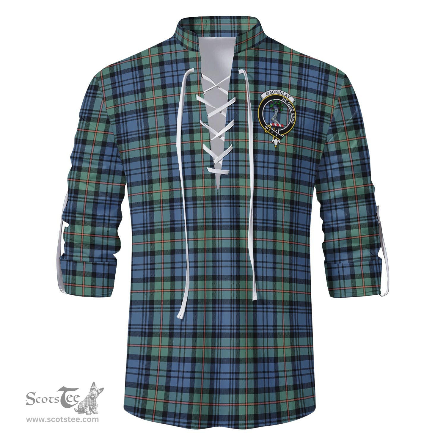 ScotsTee Shop Scottish MacKinlay Ancient Clan Crest Tartan Mens Scottish Jacobite Ghillie Casual Shirt