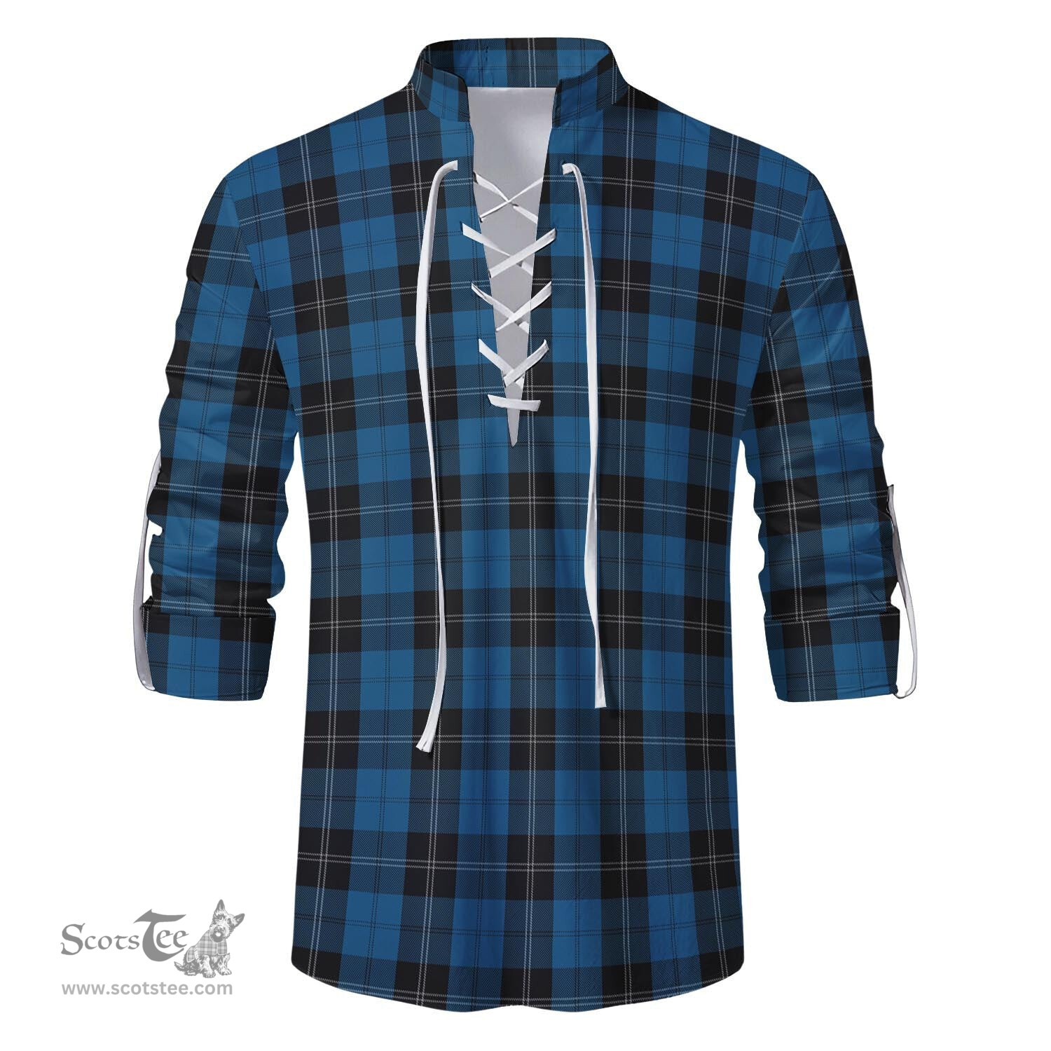 ScotsTee Shop Scottish Ramsay Blue Hunting Clan Tartan Mens Scottish Jacobite Ghillie Casual Shirt