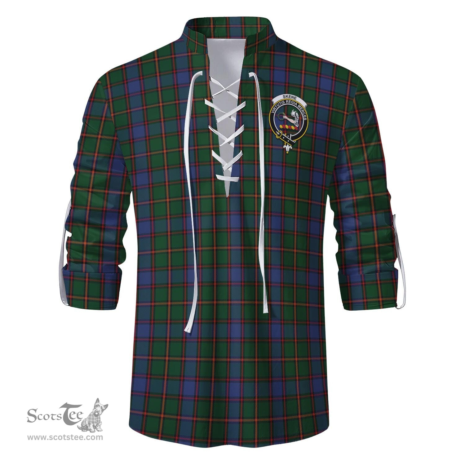 ScotsTee Shop Scottish Skene Clan Crest Tartan Mens Scottish Jacobite Ghillie Casual Shirt