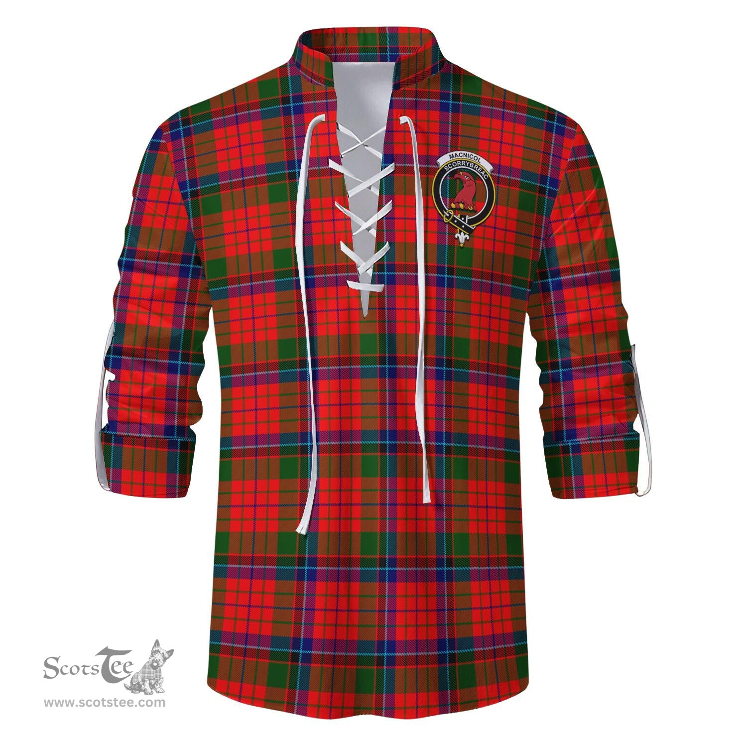 ScotsTee Shop Scottish MacNicol of Scorrybreac Clan Crest Tartan Mens Scottish Jacobite Ghillie Casual Shirt