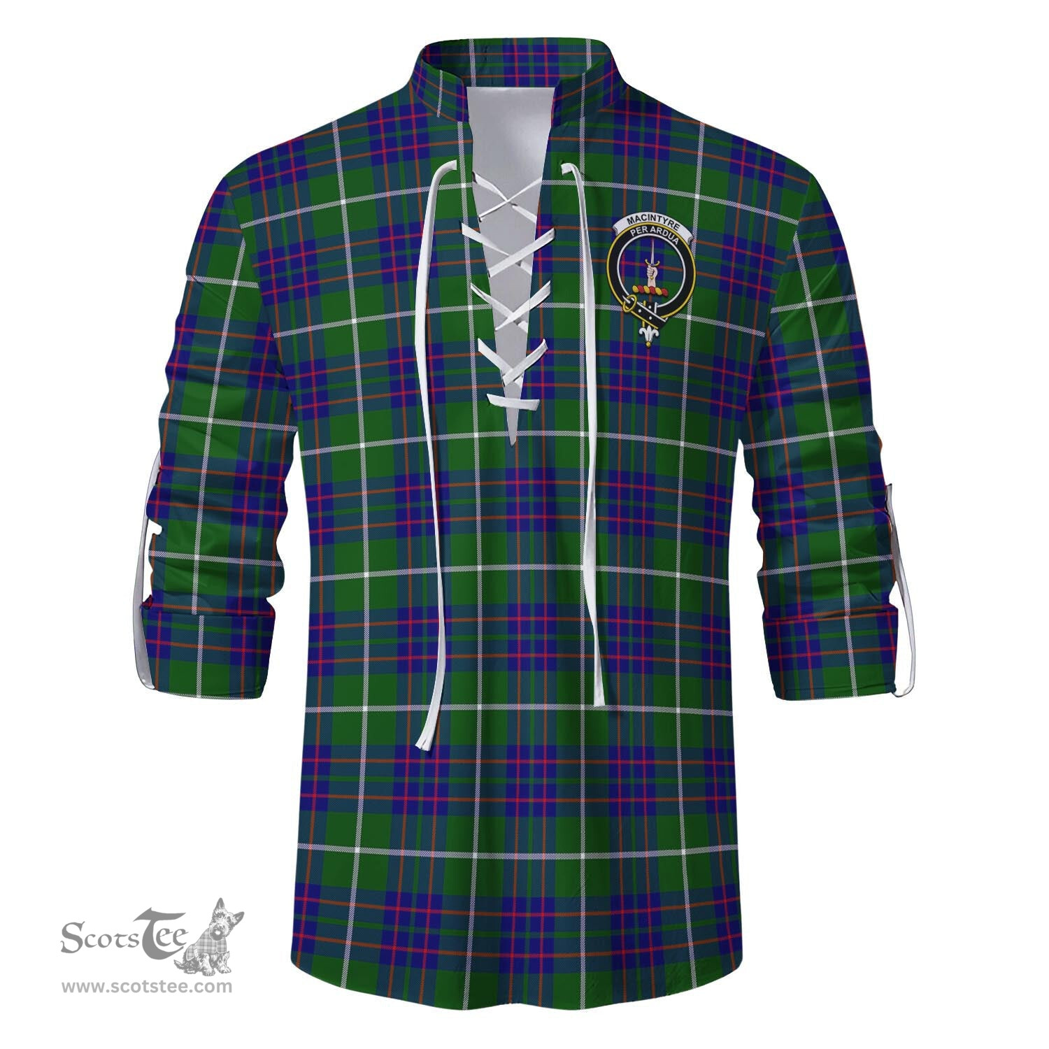 ScotsTee Shop Scottish MacIntyre Hunting Modern Clan Crest Tartan Mens Scottish Jacobite Ghillie Casual Shirt