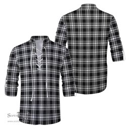 ScotsTee Shop Scottish Menzies Black and White Clan Tartan Mens Scottish Jacobite Ghillie Casual Shirt