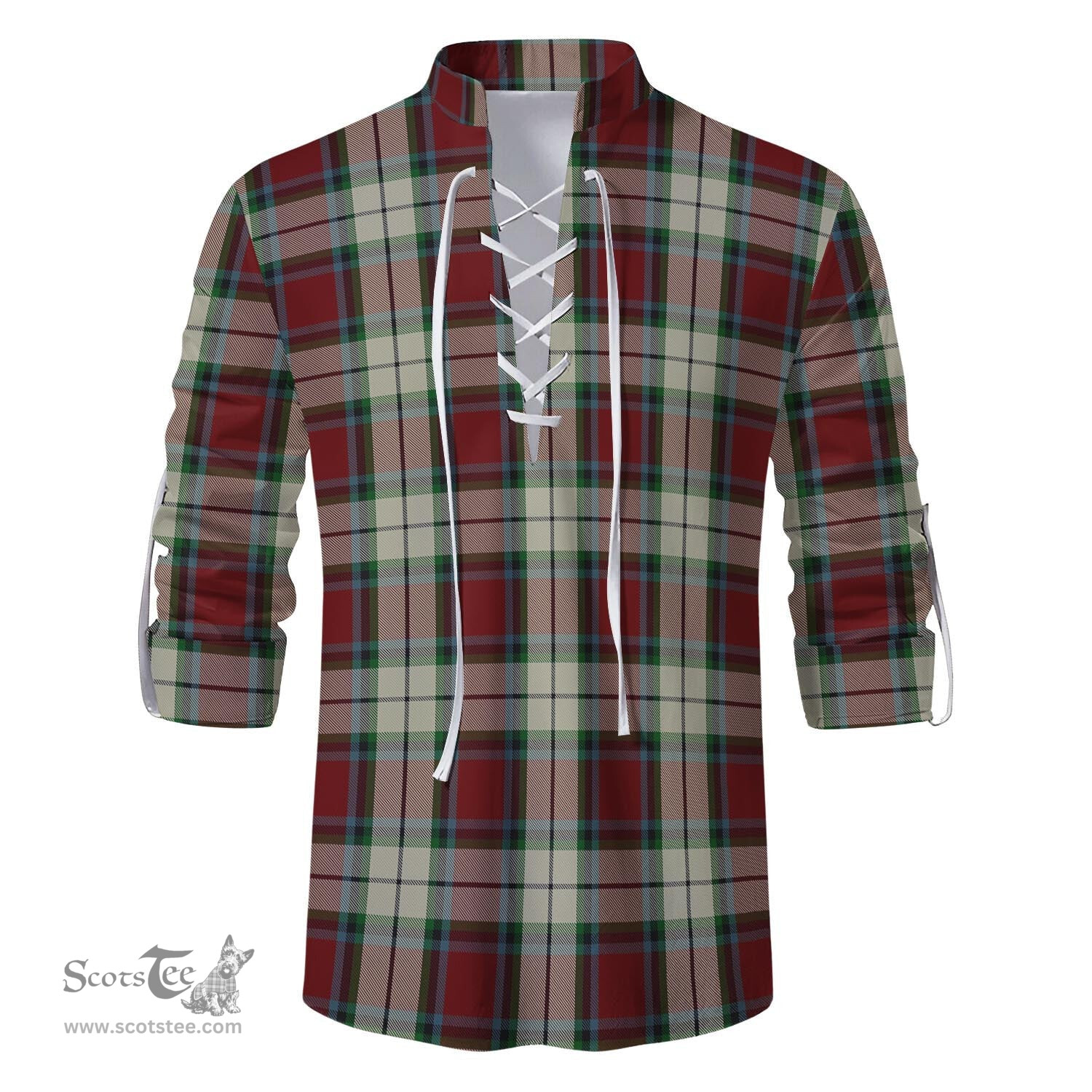 ScotsTee Shop Scottish Rose White Dress Clan Tartan Mens Scottish Jacobite Ghillie Casual Shirt