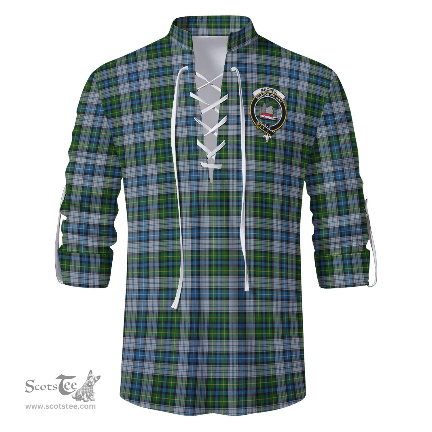 ScotsTee Shop Scottish MacNeil Dress Clan Crest Tartan Mens Scottish Jacobite Ghillie Casual Shirt