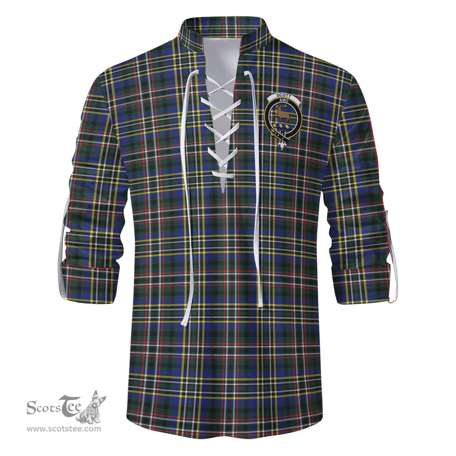 ScotsTee Shop Scottish Scott Green Modern Clan Crest Tartan Mens Scottish Jacobite Ghillie Casual Shirt