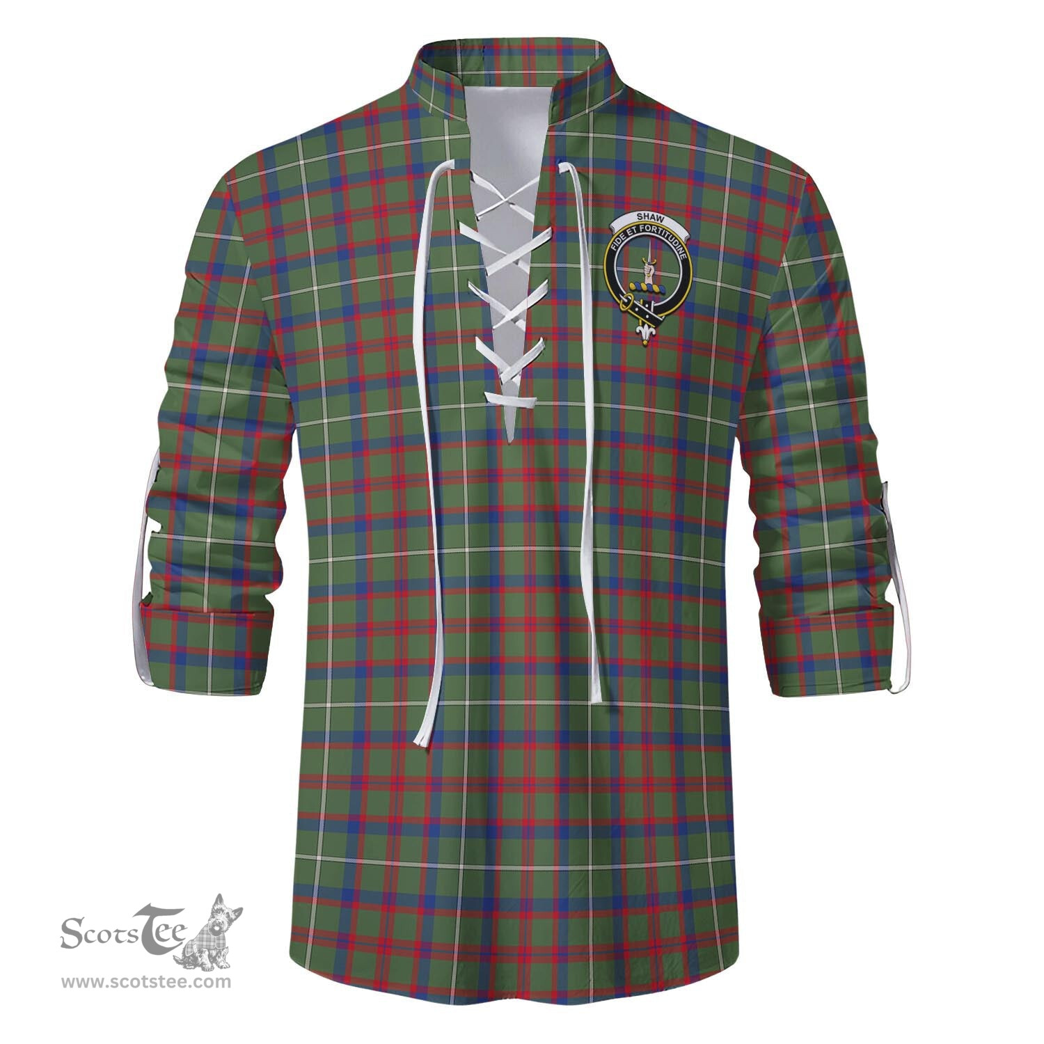 ScotsTee Shop Scottish Shaw Green Modern Clan Crest Tartan Mens Scottish Jacobite Ghillie Casual Shirt