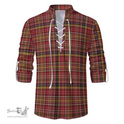 ScotsTee Shop Scottish Ogilvie (Ogilvy) of Strathallan Clan Tartan Mens Scottish Jacobite Ghillie Casual Shirt