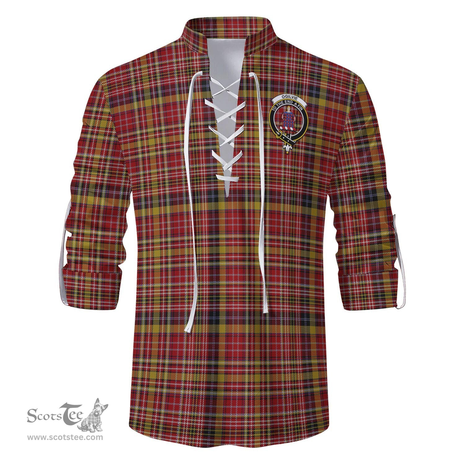 ScotsTee Shop Scottish Ogilvie (Ogilvy) of Strathallan Clan Crest Tartan Mens Scottish Jacobite Ghillie Casual Shirt
